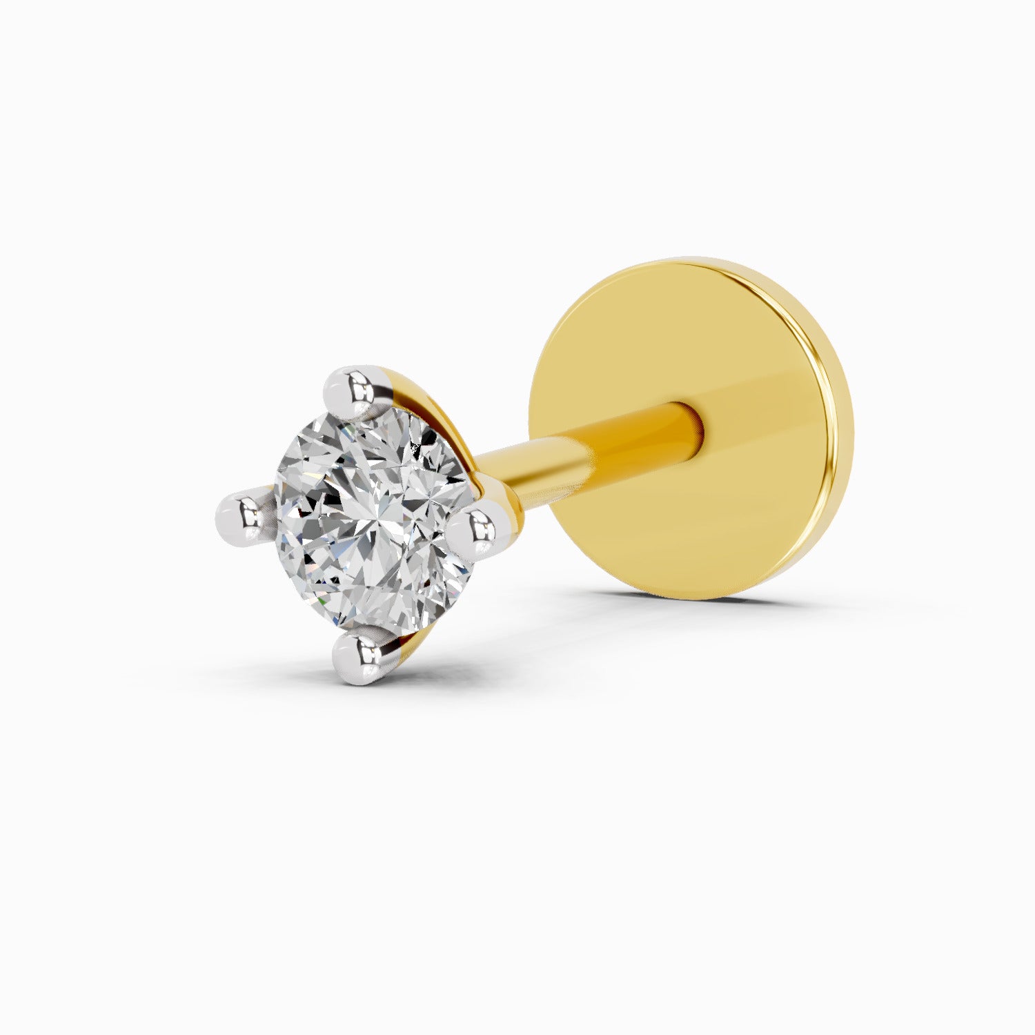 0.03 Carat Round Shape 4 Prong Solitaire Diamond Nose Pin | 14K Yellow Gold-Screw