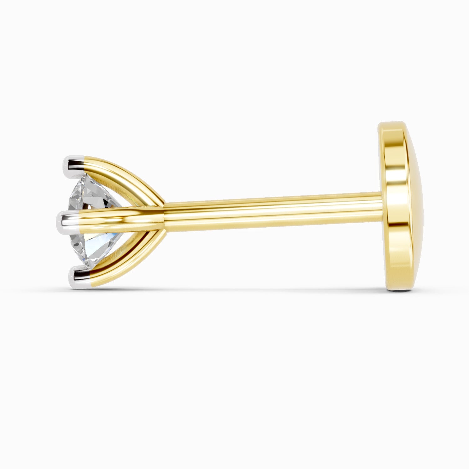 0.03 Carat Round Shape 4 Prong Solitaire Diamond Nose Pin | 14K Yellow Gold-Screw