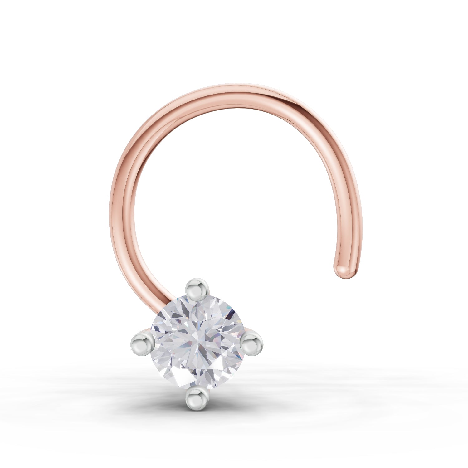 0.03 Carat Lab Grown Diamond 4 Prong Solitaire Nose Pin in 14K Rose Gold