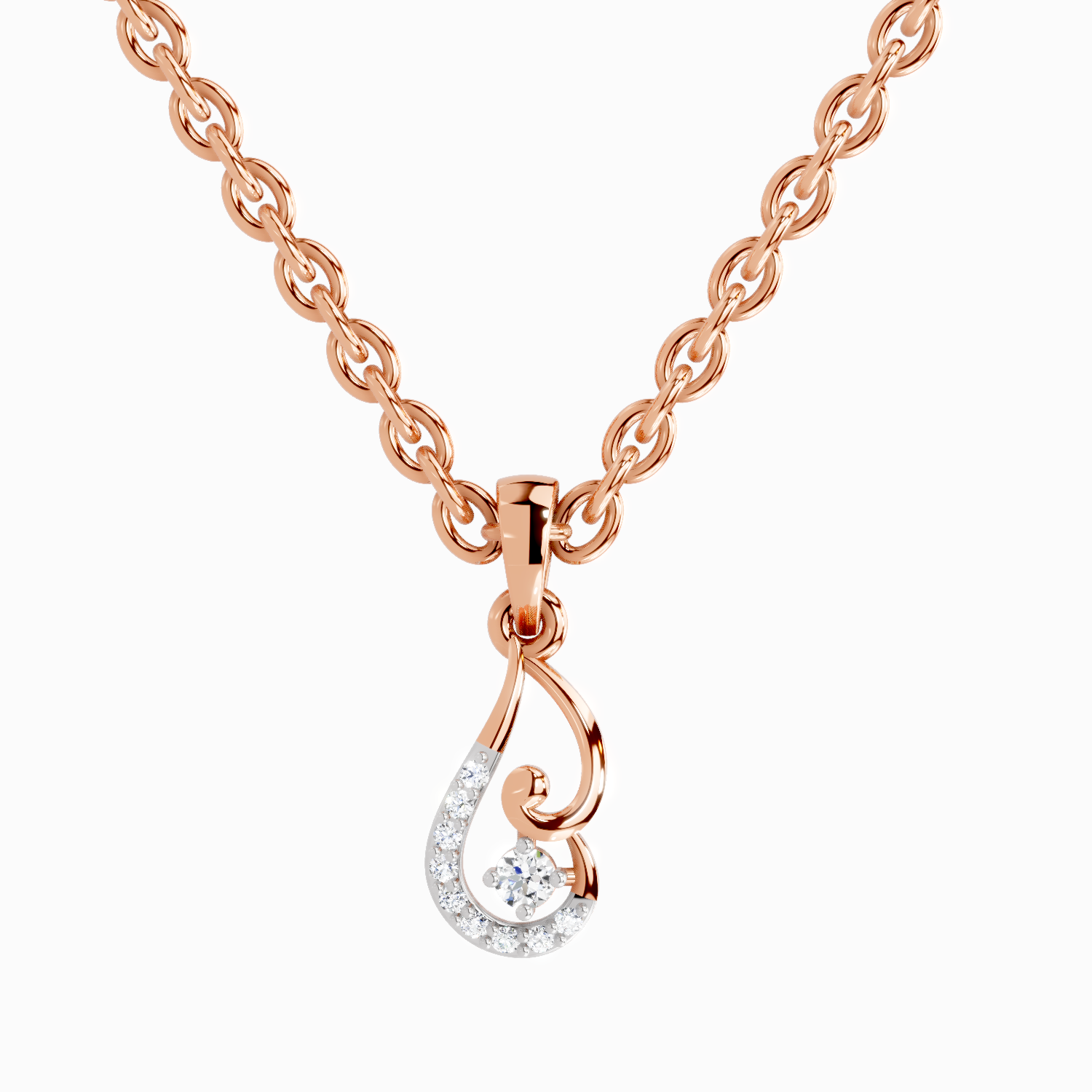 0.04 Carat Round Shape Luminous Curve Pendant | 14K Rose Gold