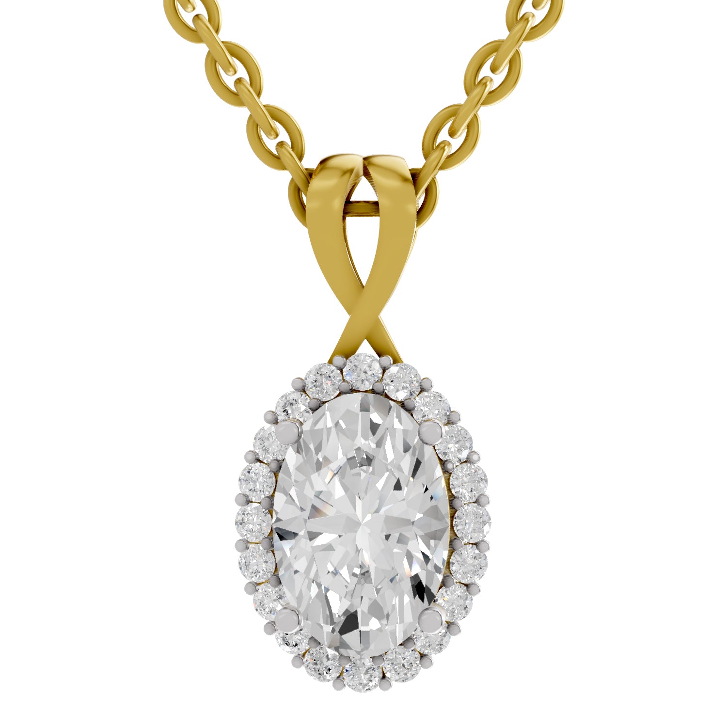 2.23 Ct Oval Shape Halo Diamond Pendant in 14K