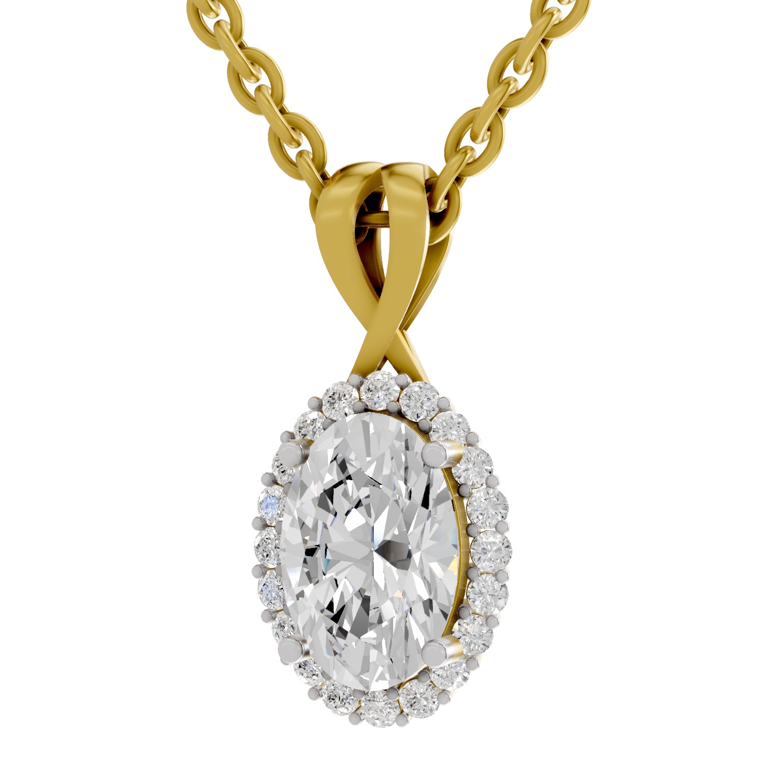 2.23 Ct Oval Shape Halo Diamond Pendant in 14K