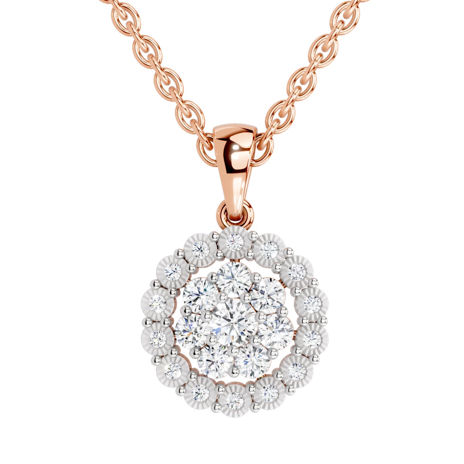 Lab Grown Diamond 0.58 Carat Halo Pendant for Women in 14K