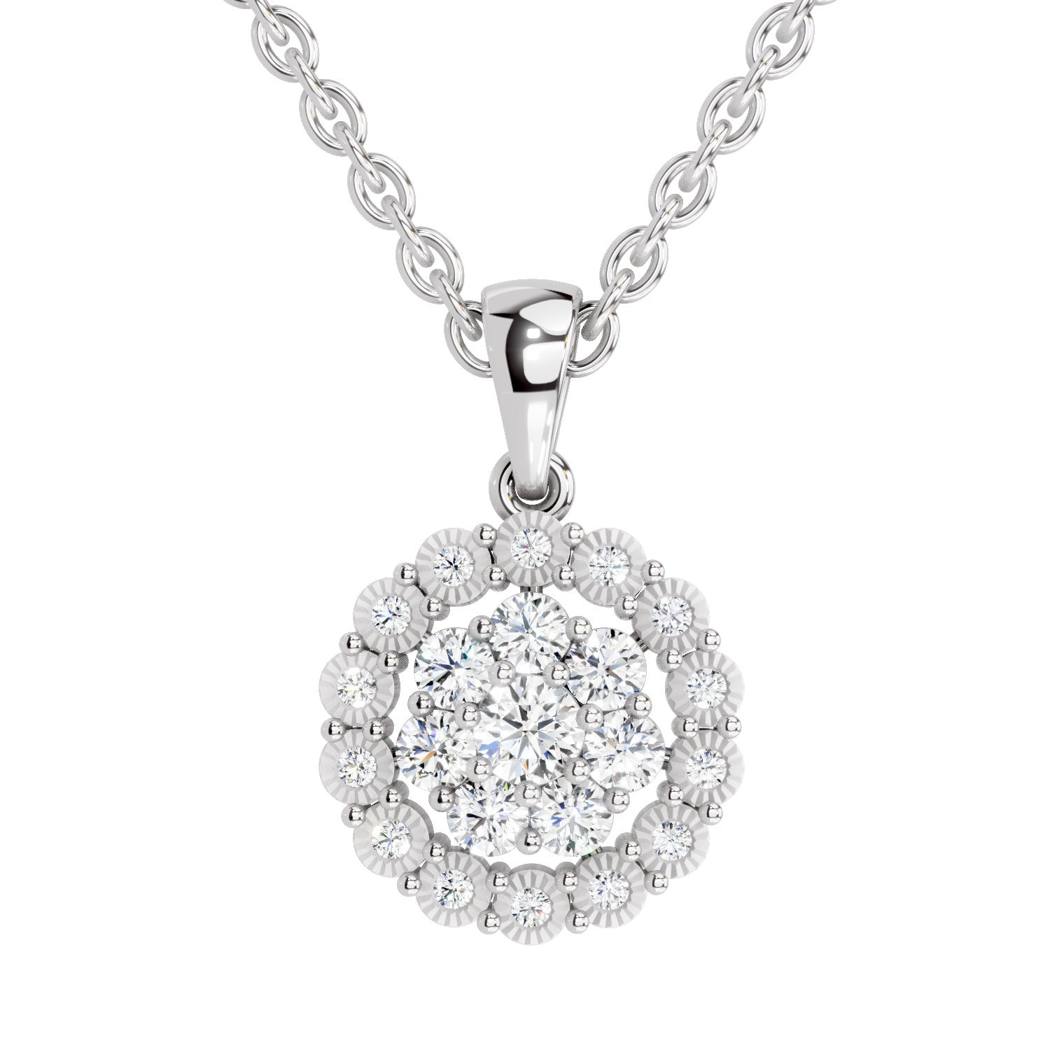 Lab Grown Diamond 0.58 Carat Halo Pendant for Women in 14K