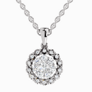 Lab Grown Diamond 0.58 Carat Round Halo Pendant for Women | 14K White Gold