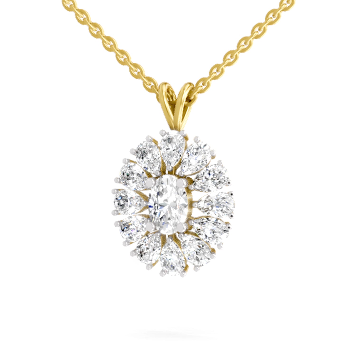 3.04 Ct Oval & Pear Shape Floral Cluster Diamond Pendant  in 14K