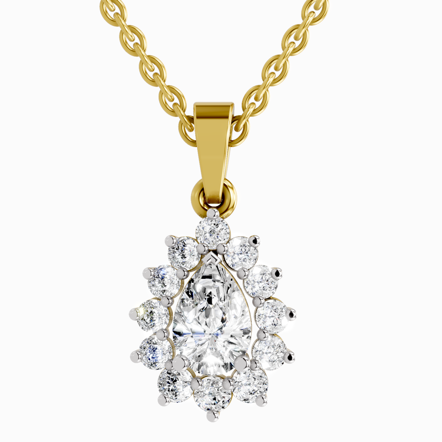 Lab Grown Diamond 1.61 Carat Pear Halo Pendant for Women in 14K