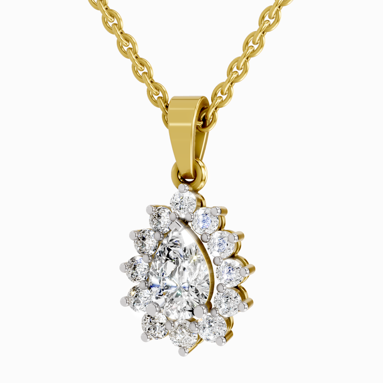 Lab Grown Diamond 1.61 Carat Pear Halo Pendant for Women in 14K