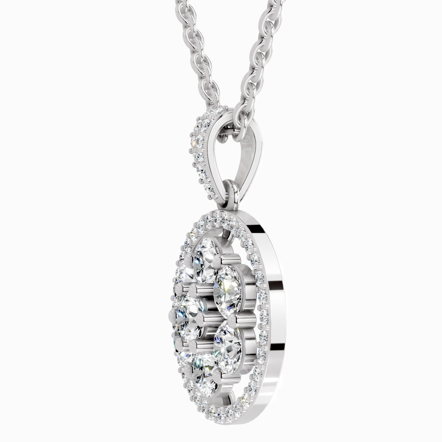 Lab Grown Diamond 2.13 Carat Round Cluster Halo Pendant for Women | 14K White Gold