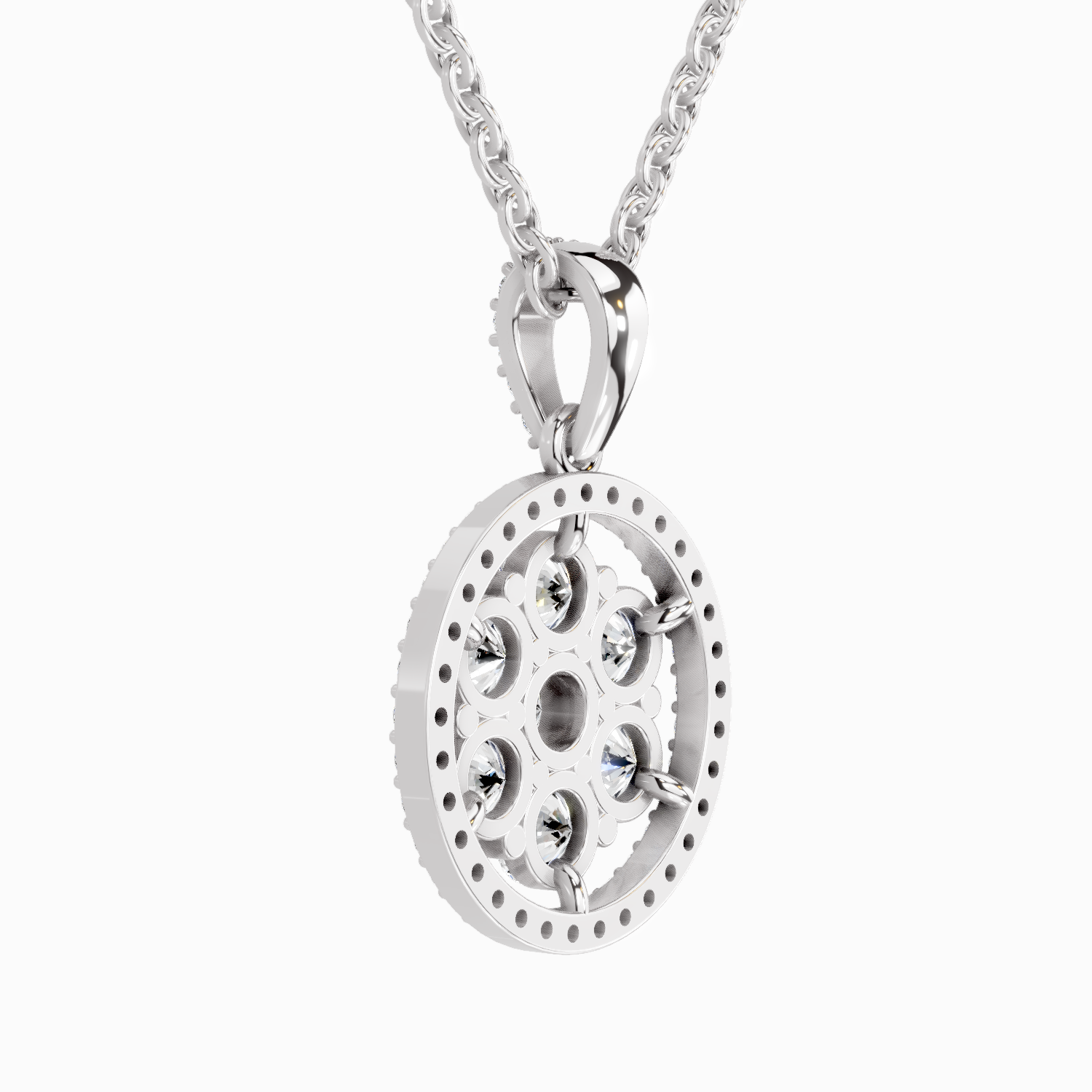 Lab Grown Diamond 2.13 Carat Round Cluster Halo Pendant for Women | 14K White Gold