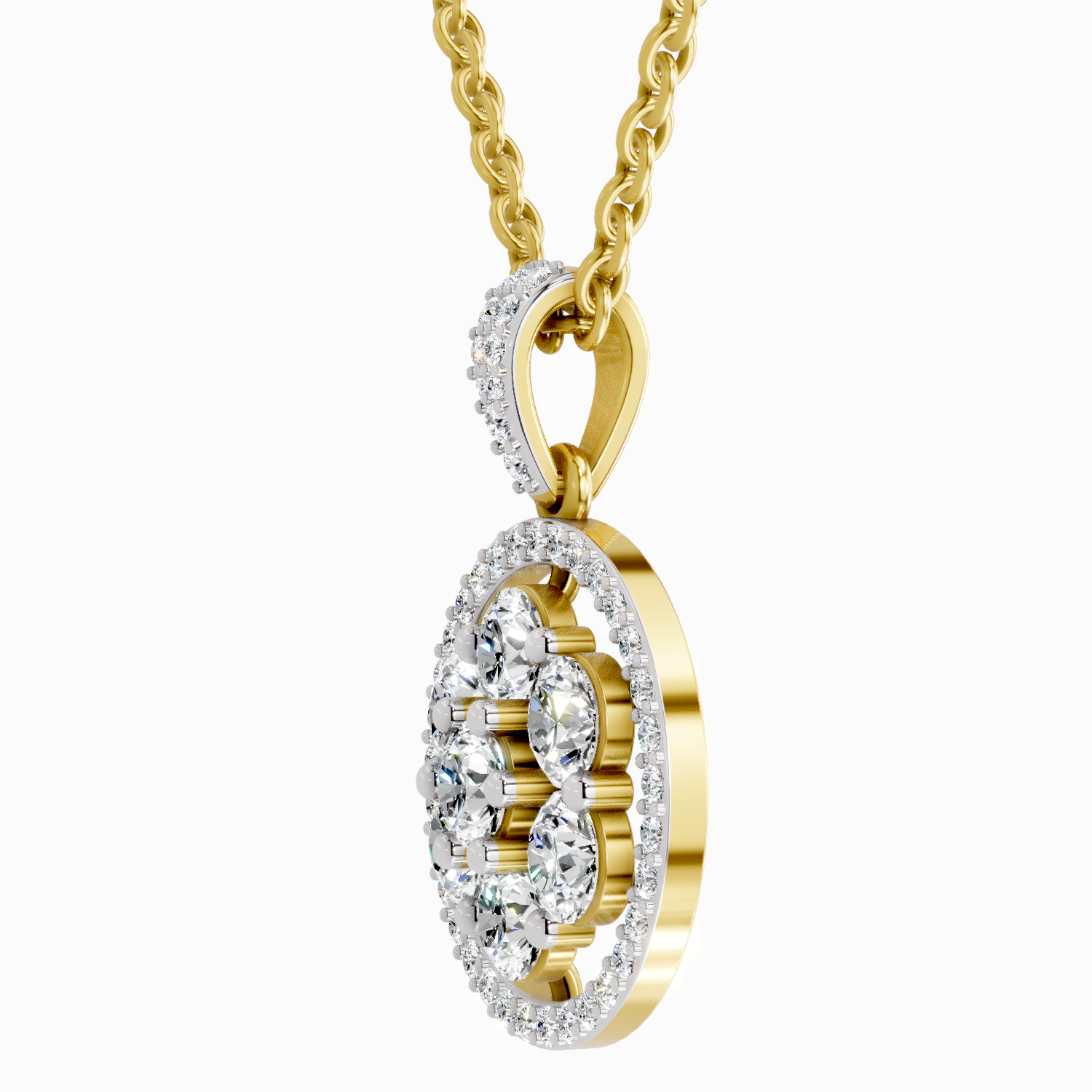 Lab Grown Diamond 2.13 Carat Round Cluster Halo Pendant for Women | 14K Yellow Gold