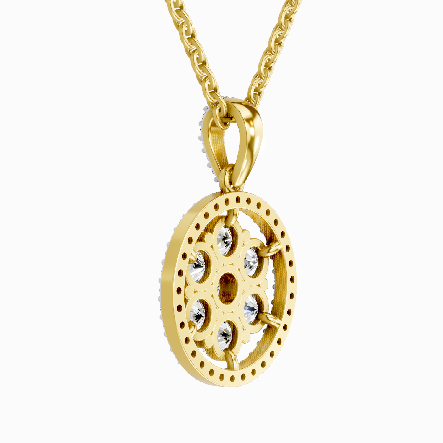 Lab Grown Diamond 2.13 Carat Round Cluster Halo Pendant for Women | 14K Yellow Gold