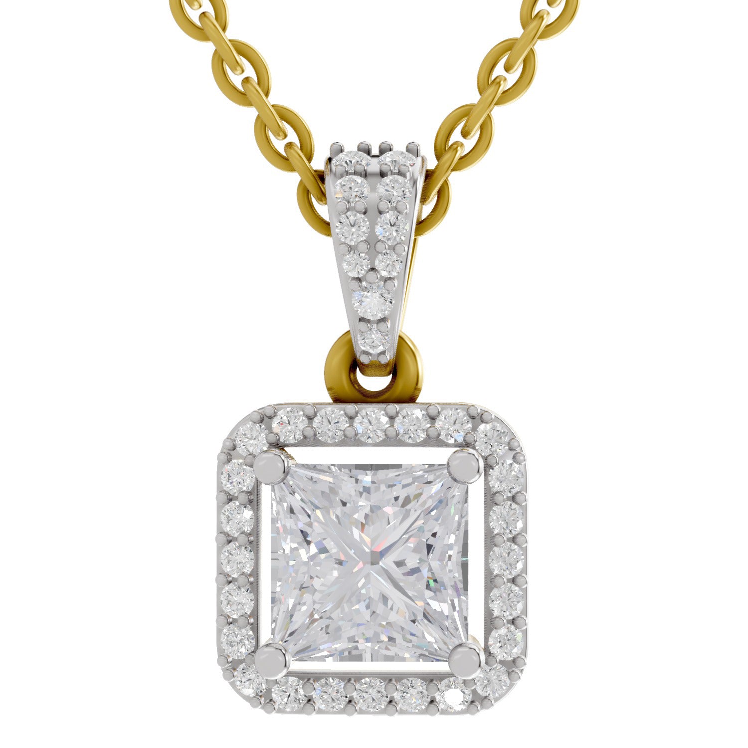 1.27 Ct Princess Shape Halo Diamond Pendant in 14K