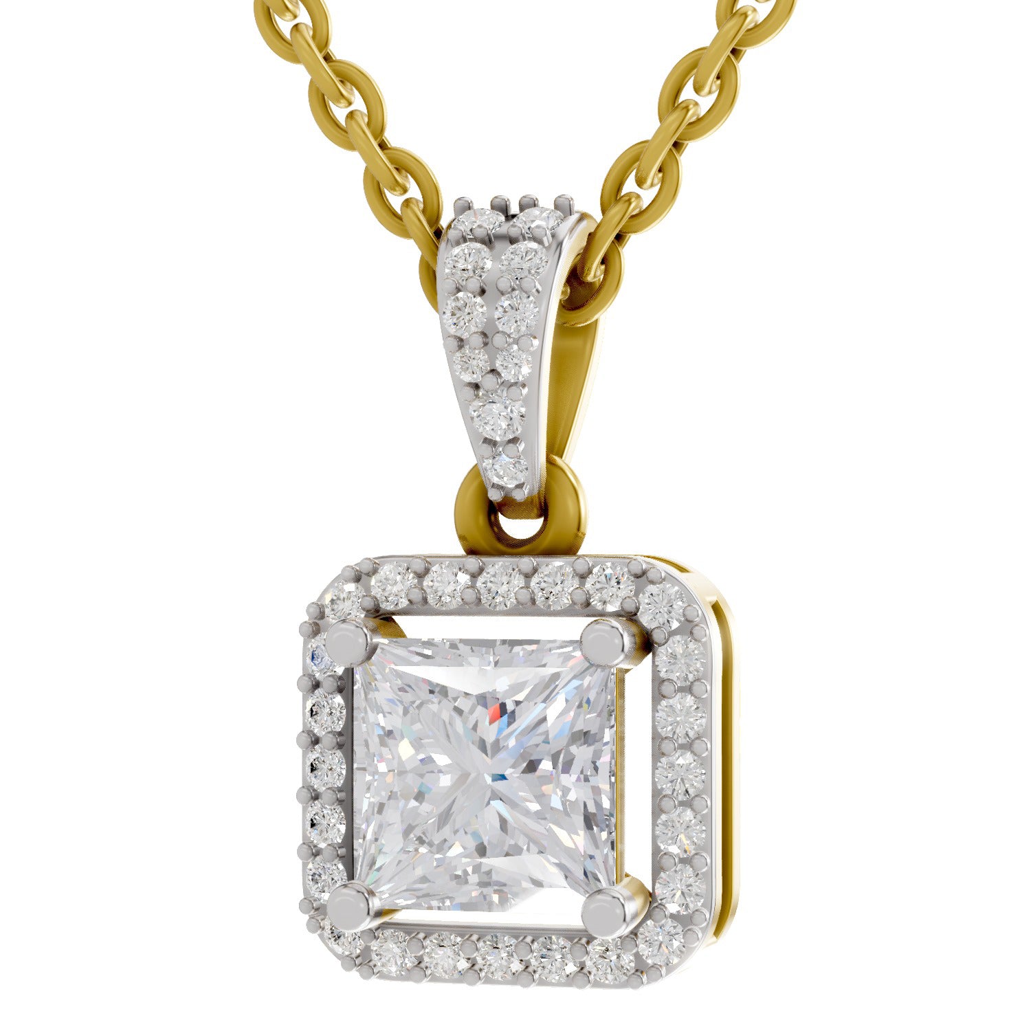 1.27 Ct Princess Shape Halo Diamond Pendant in 14K