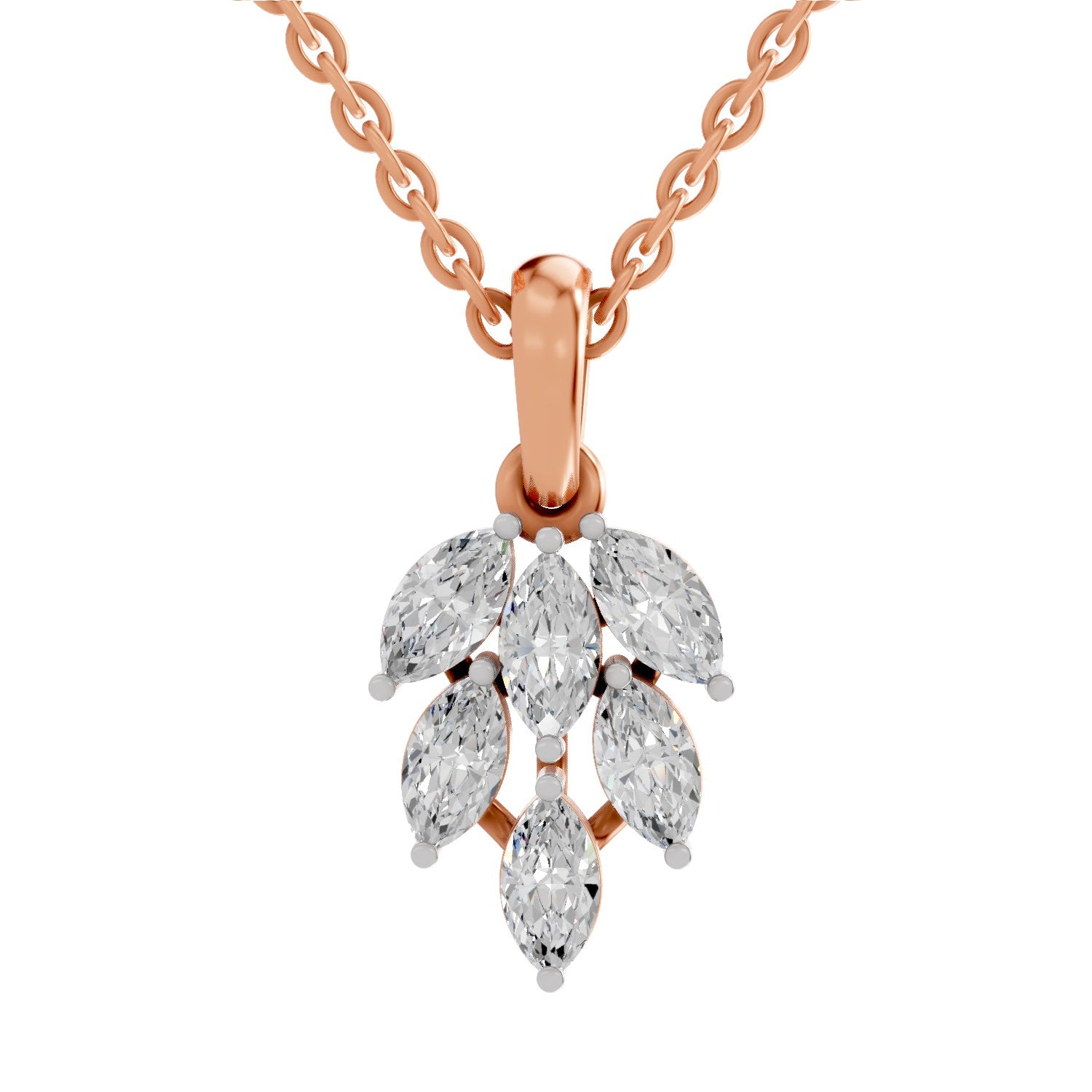 Marquise Cut Diamond Leaf Cluster Pendant in 14K