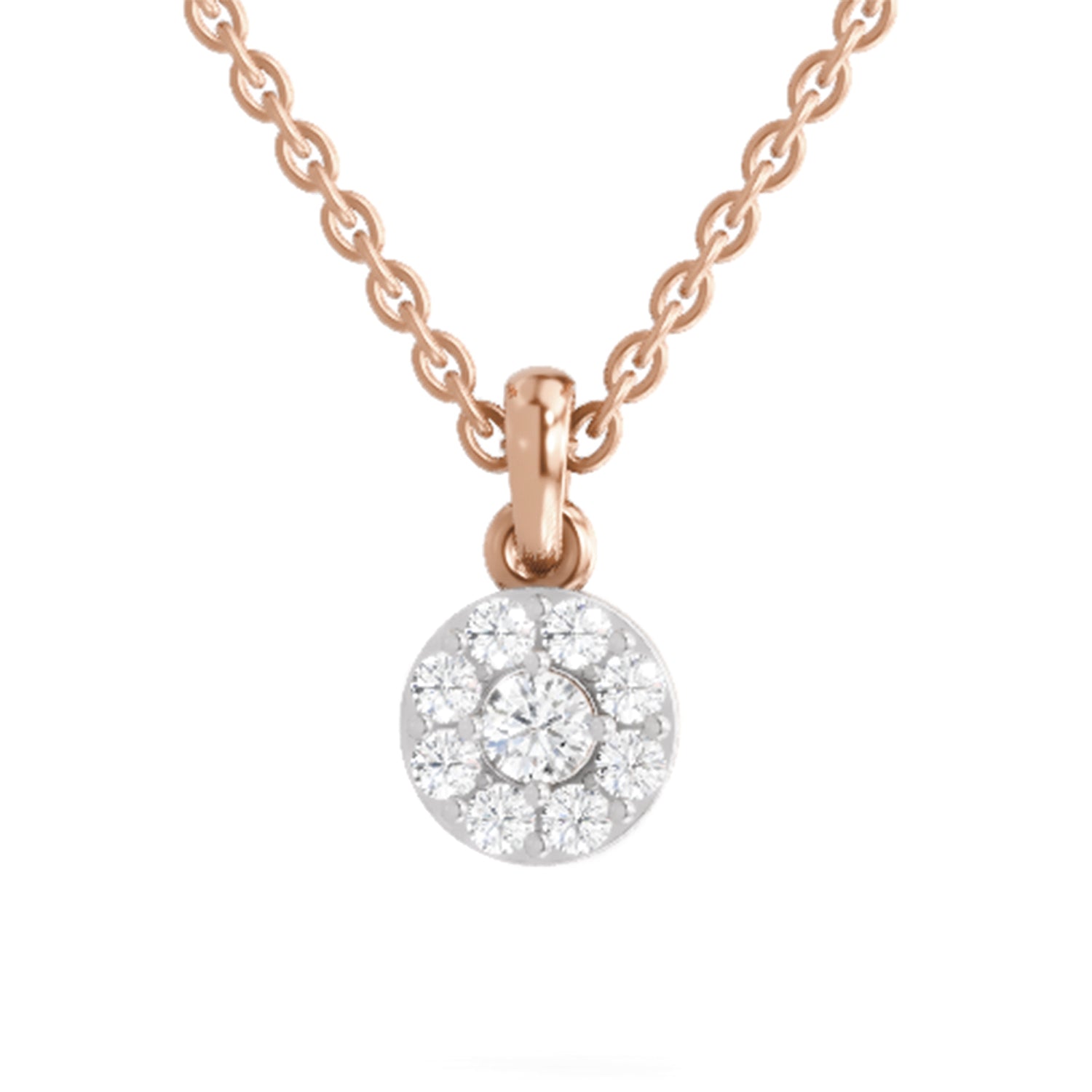 0.50 ct Round Shape Halo Diamond Pendant | 14K Rose Gold