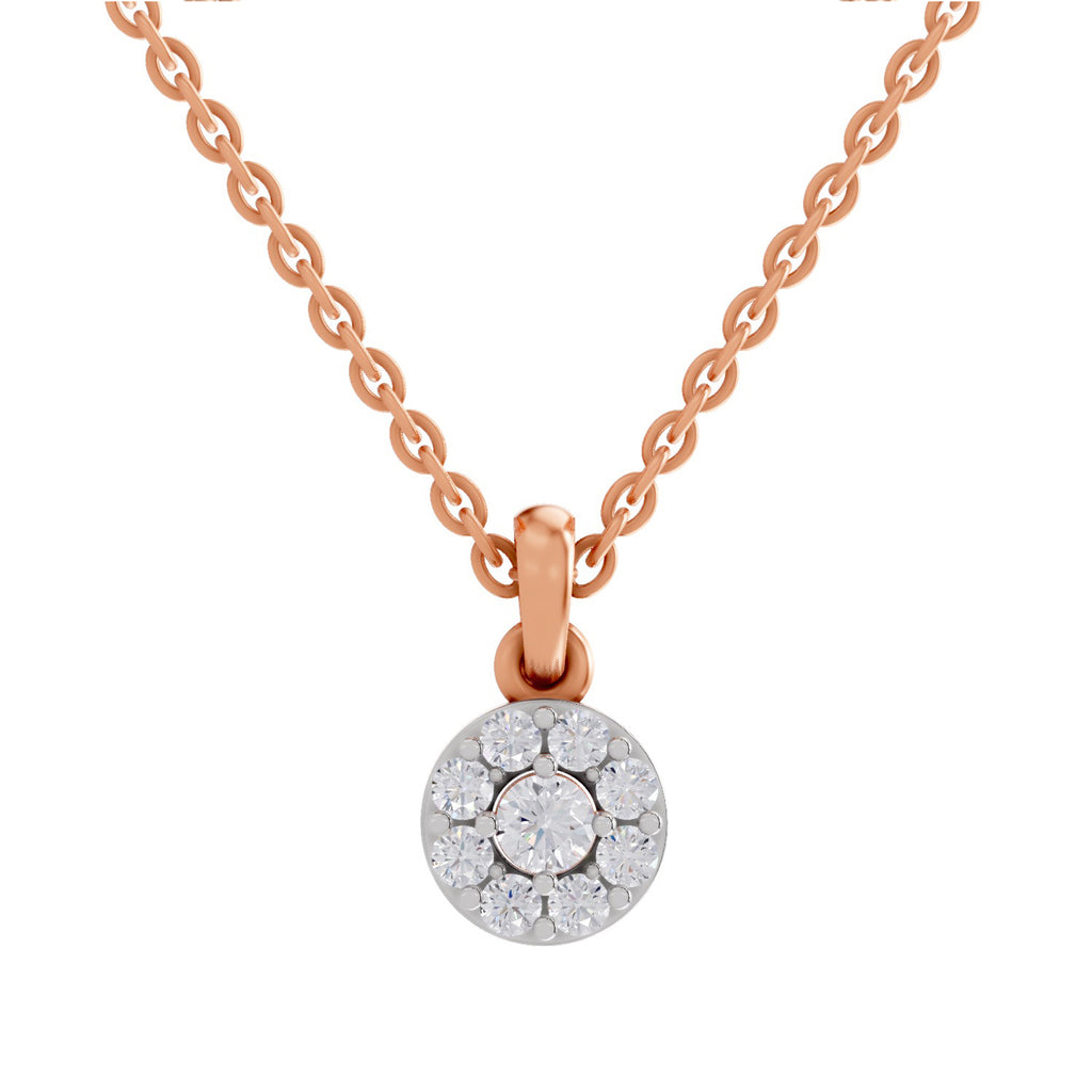 0.50 ct Round Shape Halo Diamond Pendant | 14K Yellow Gold