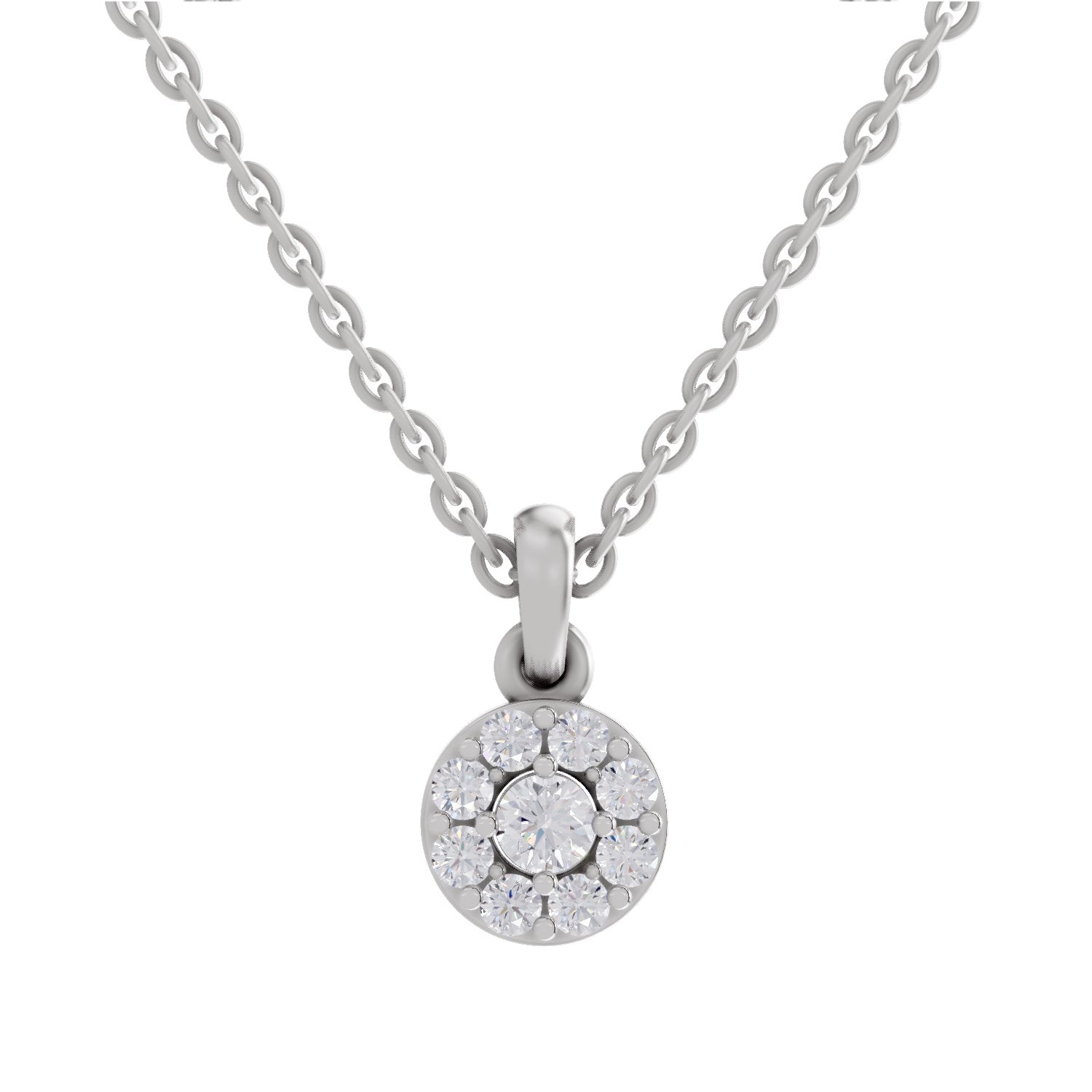 0.50 ct Round Shape Halo Diamond Pendant | 14K White Gold