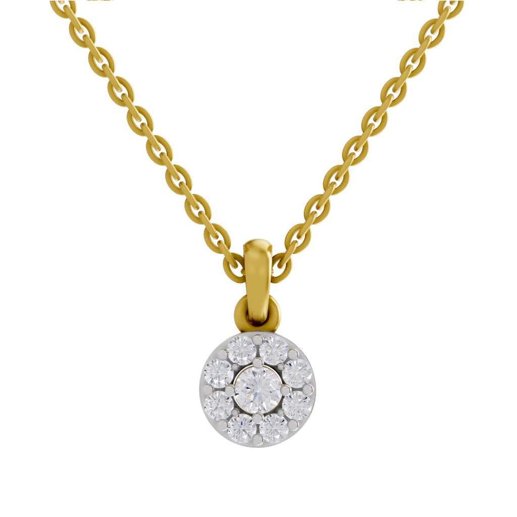 0.50 ct Round Shape Halo Diamond Pendant | 14K Yellow Gold