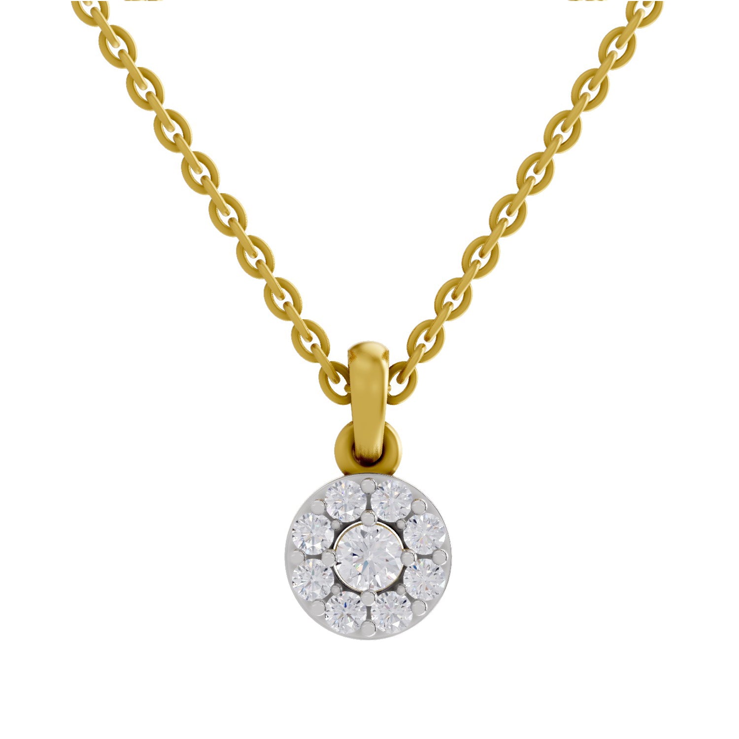 0.50 ct Round Shape Halo Diamond Pendant | 14K Yellow Gold