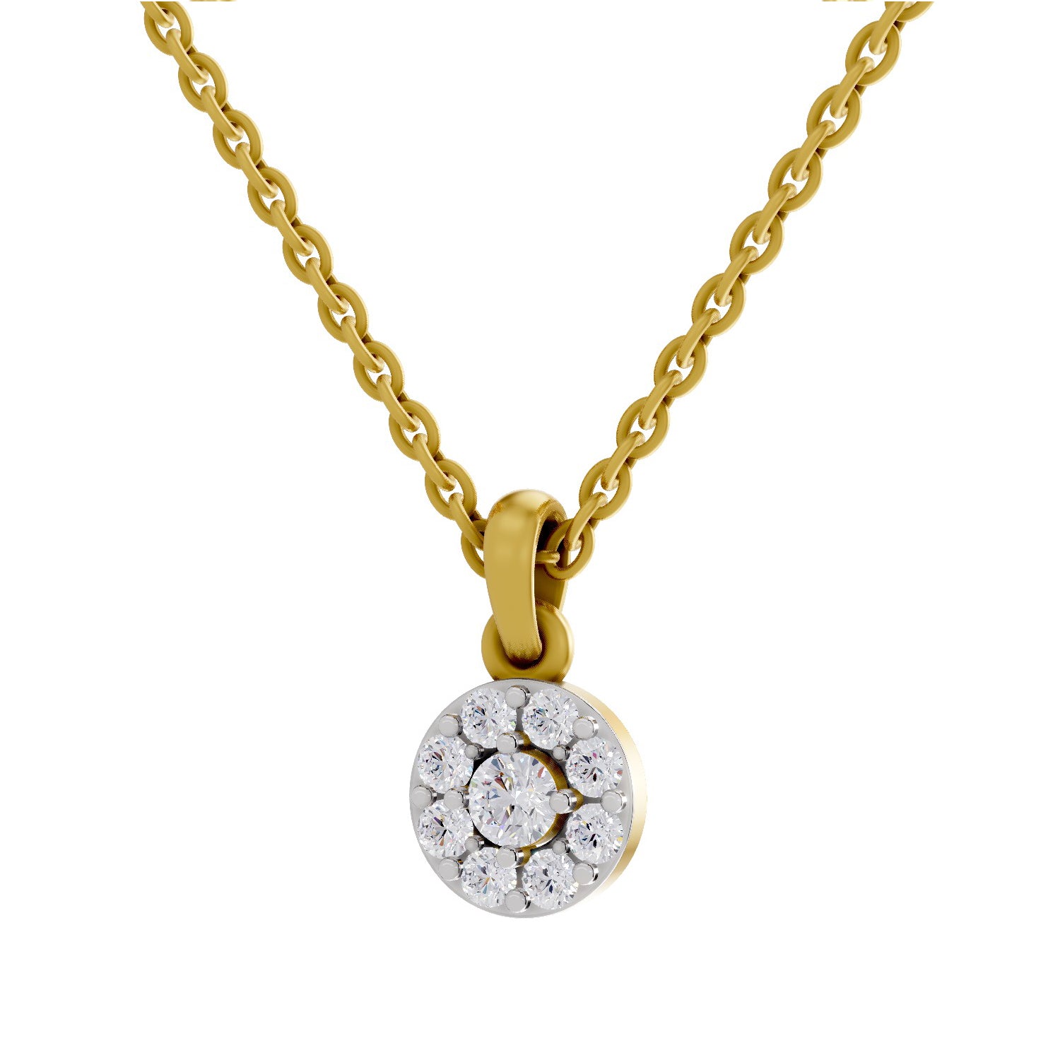 0.50 ct Round Shape Halo Diamond Pendant | 14K Yellow Gold