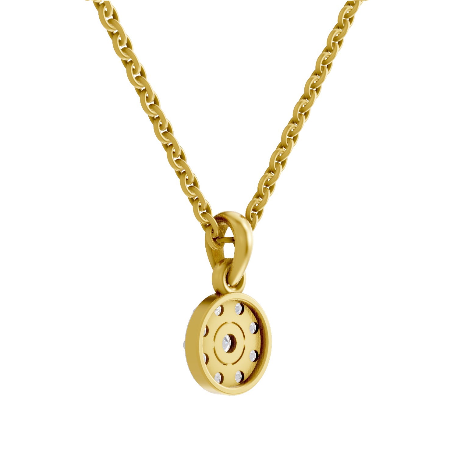 0.50 ct Round Shape Halo Diamond Pendant | 14K Yellow Gold