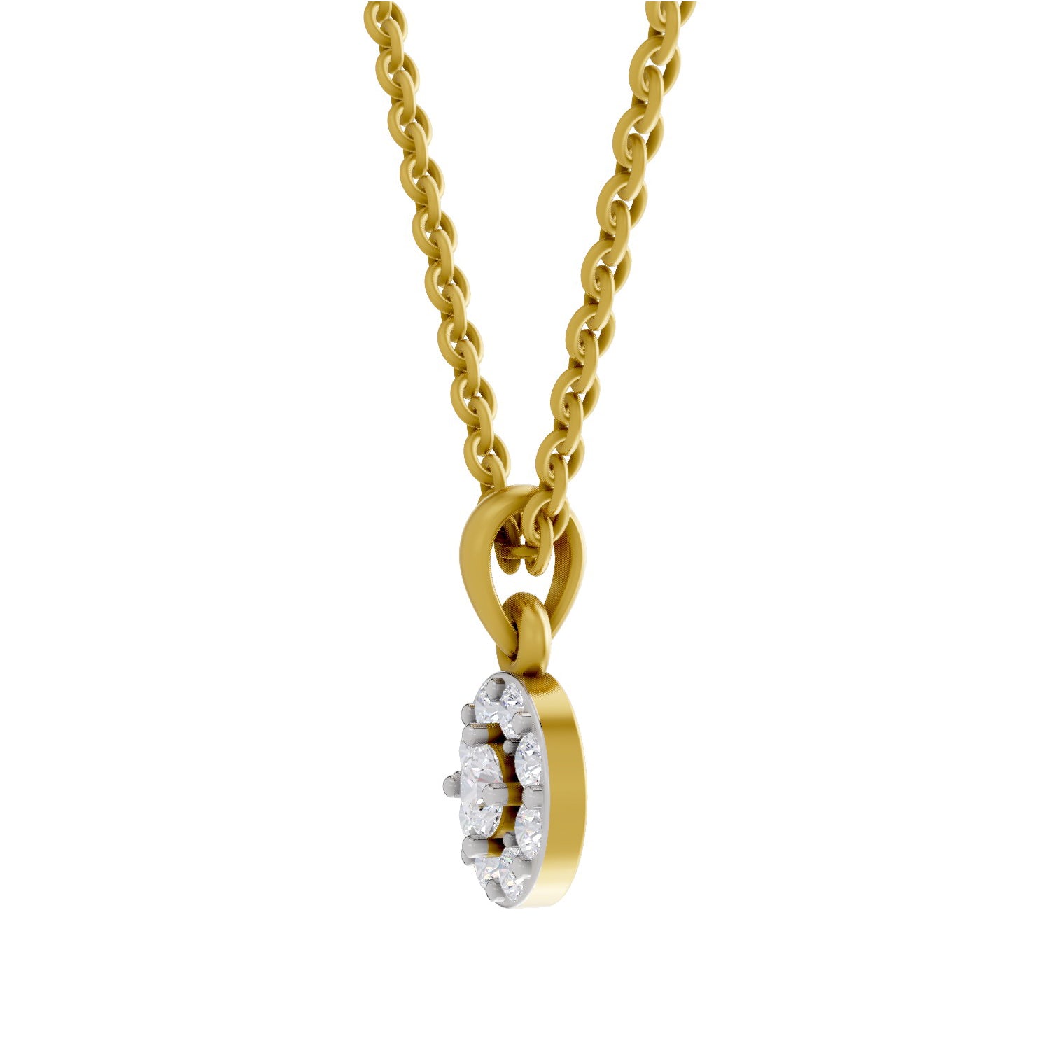 0.50 ct Round Shape Halo Diamond Pendant | 14K Yellow Gold