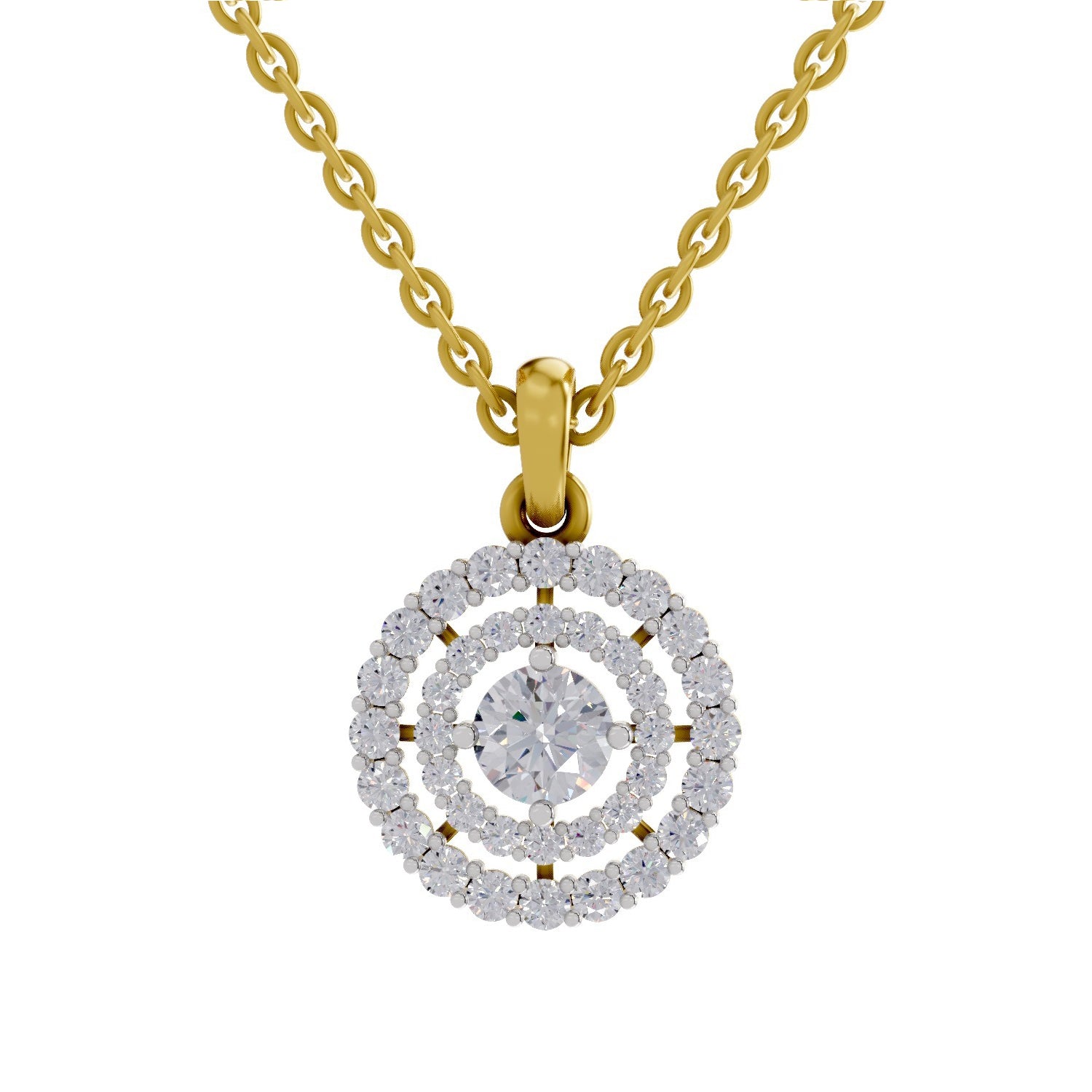 1.3 Ct Round Shape Diamond | 925 Sterling Silver Gold Plated Halo Pendant Necklace