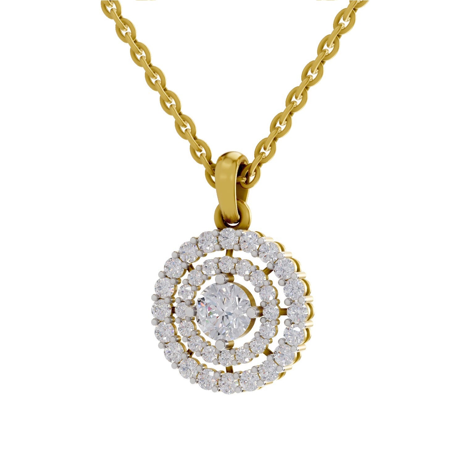 1.3 Ct Round Shape Diamond | 925 Sterling Silver Gold Plated Halo Pendant Necklace