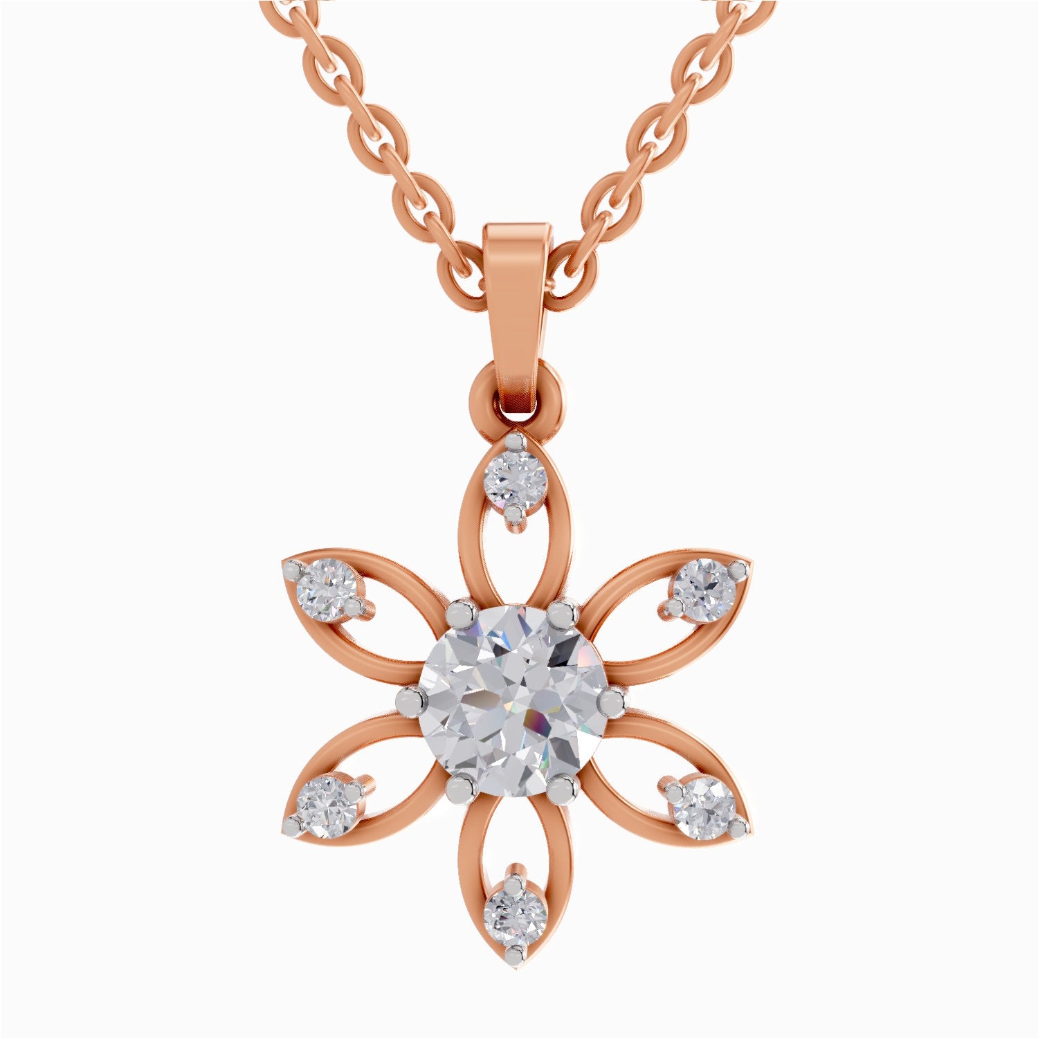 1 ct Floral Solitaire Diamond Pendant in 14K