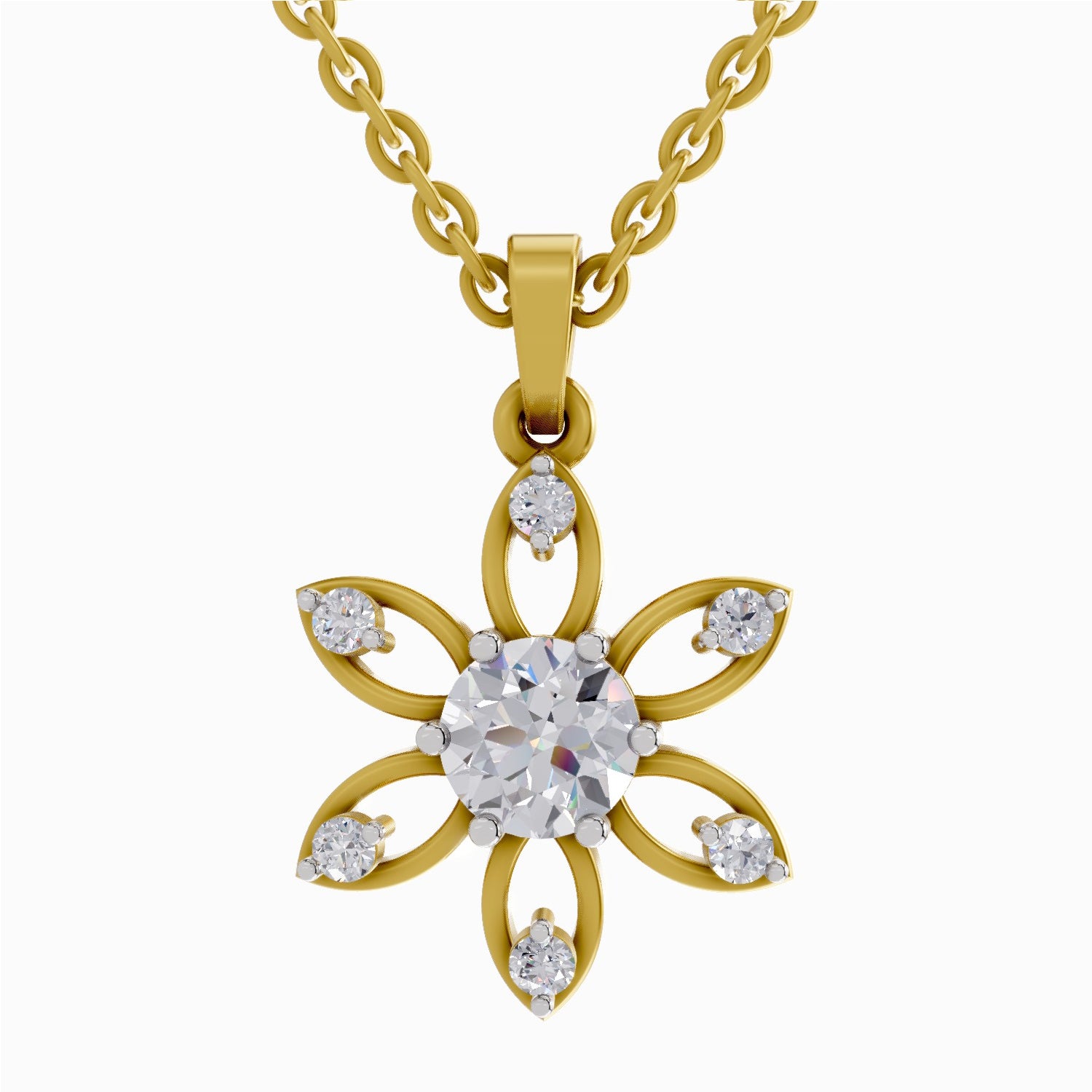 1 ct Floral Solitaire Diamond Pendant in 14K