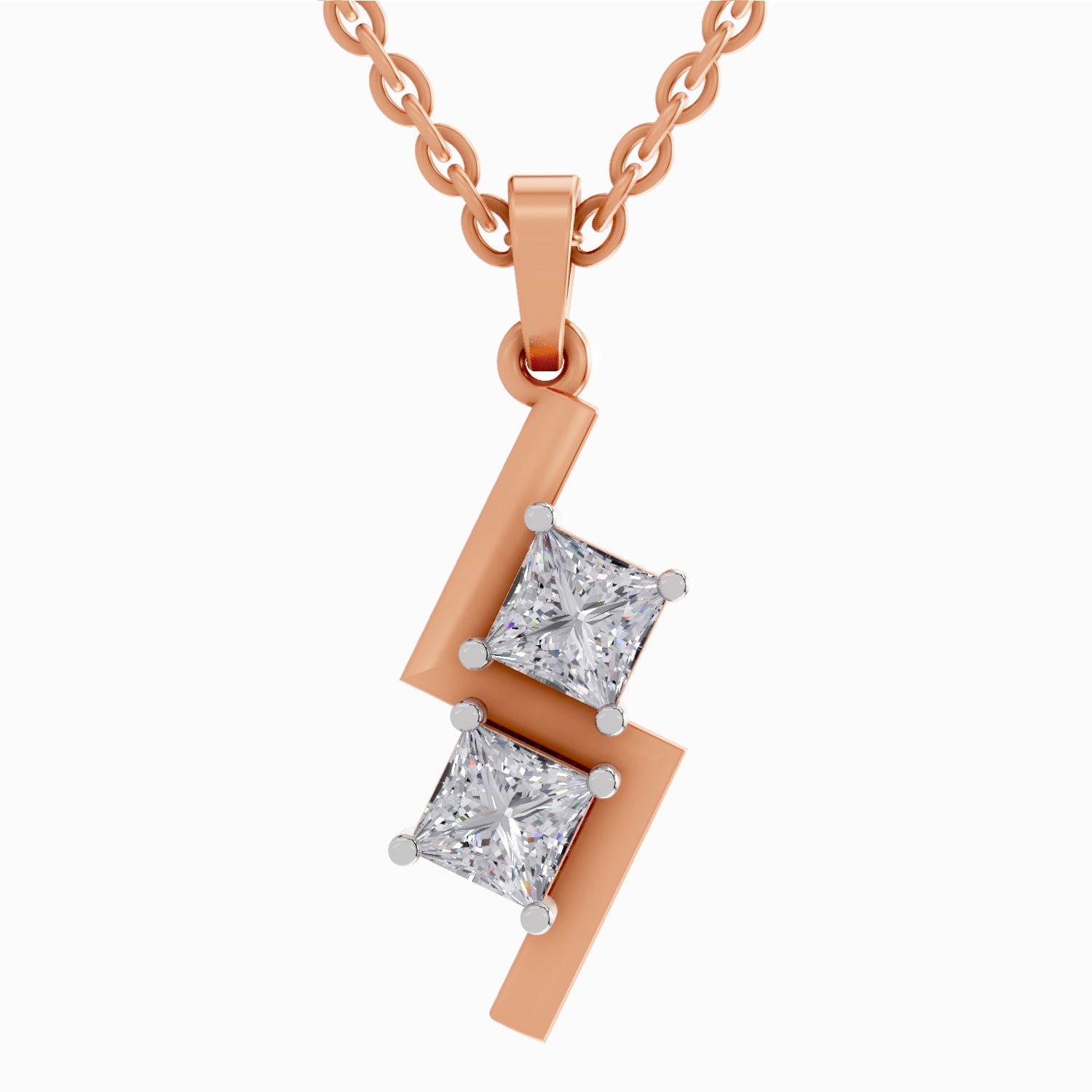 1 ct Solitaire Princess Shape Zigzag Diamond Pendant in 14K