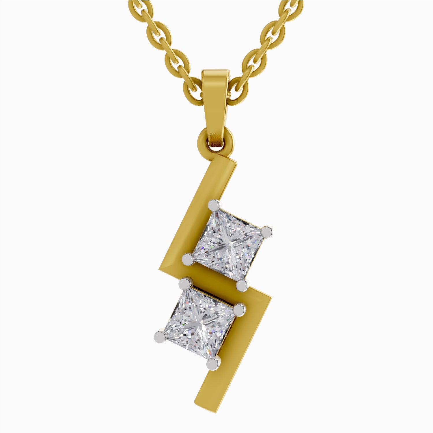 1 ct Solitaire Princess Shape Zigzag Diamond Pendant in 14K