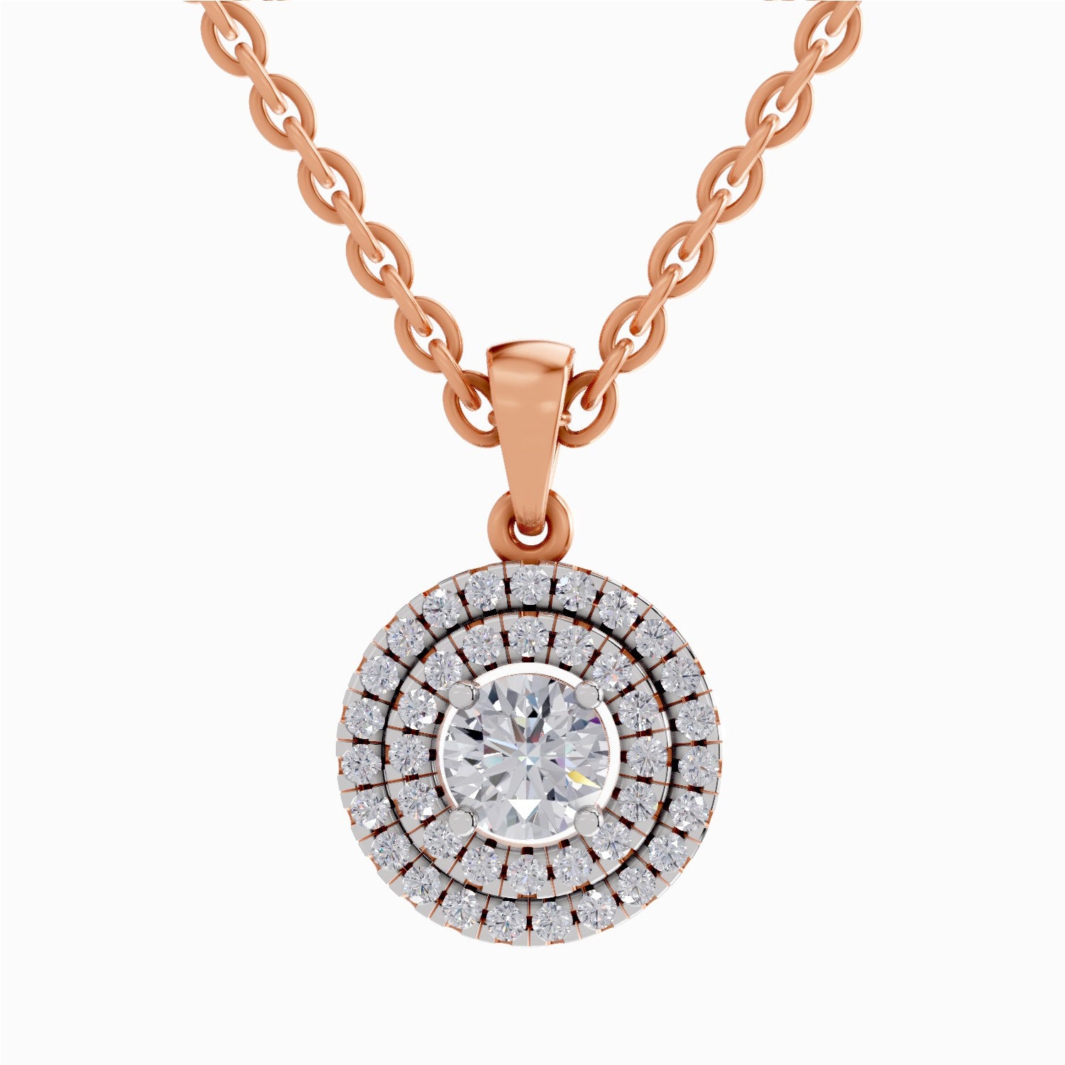 0.70 ct Double Halo Diamond Pendant in 14K
