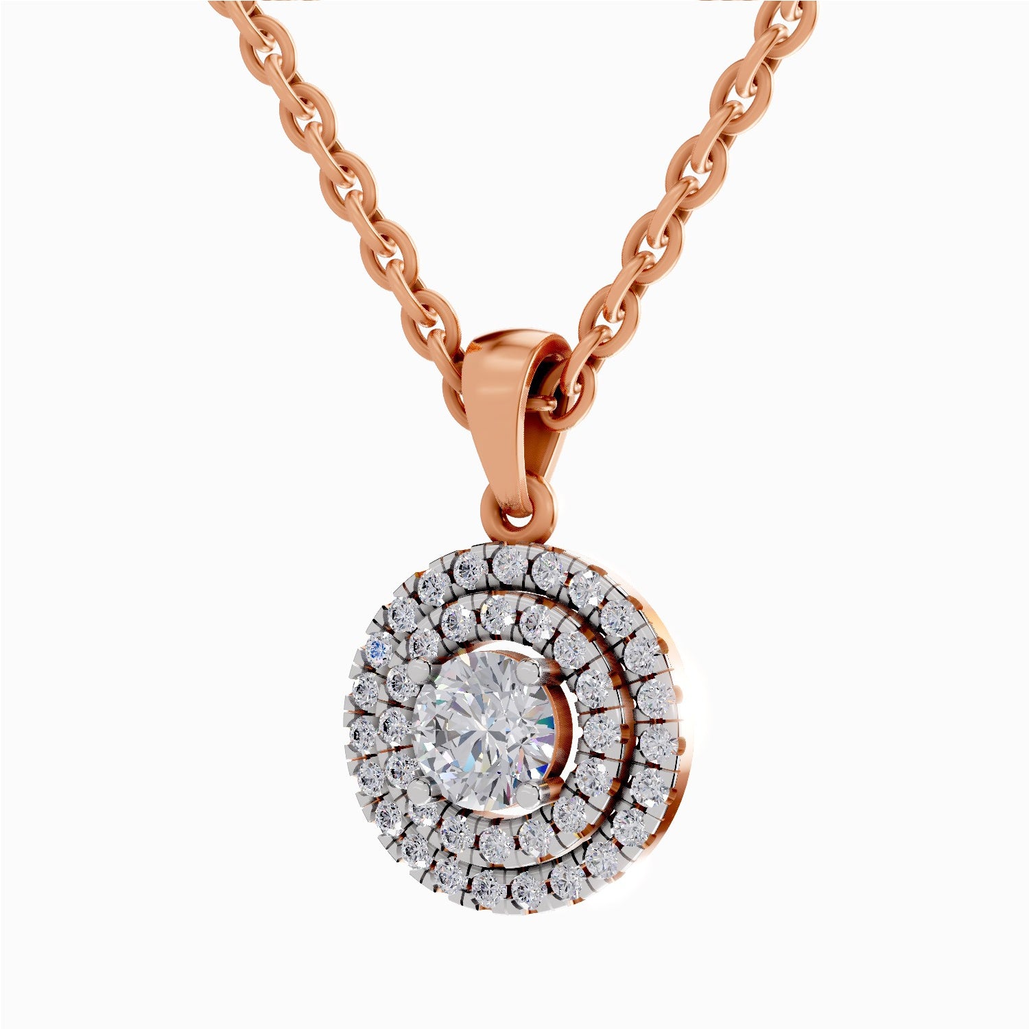 0.70 ct Double Halo Diamond Pendant in 14K