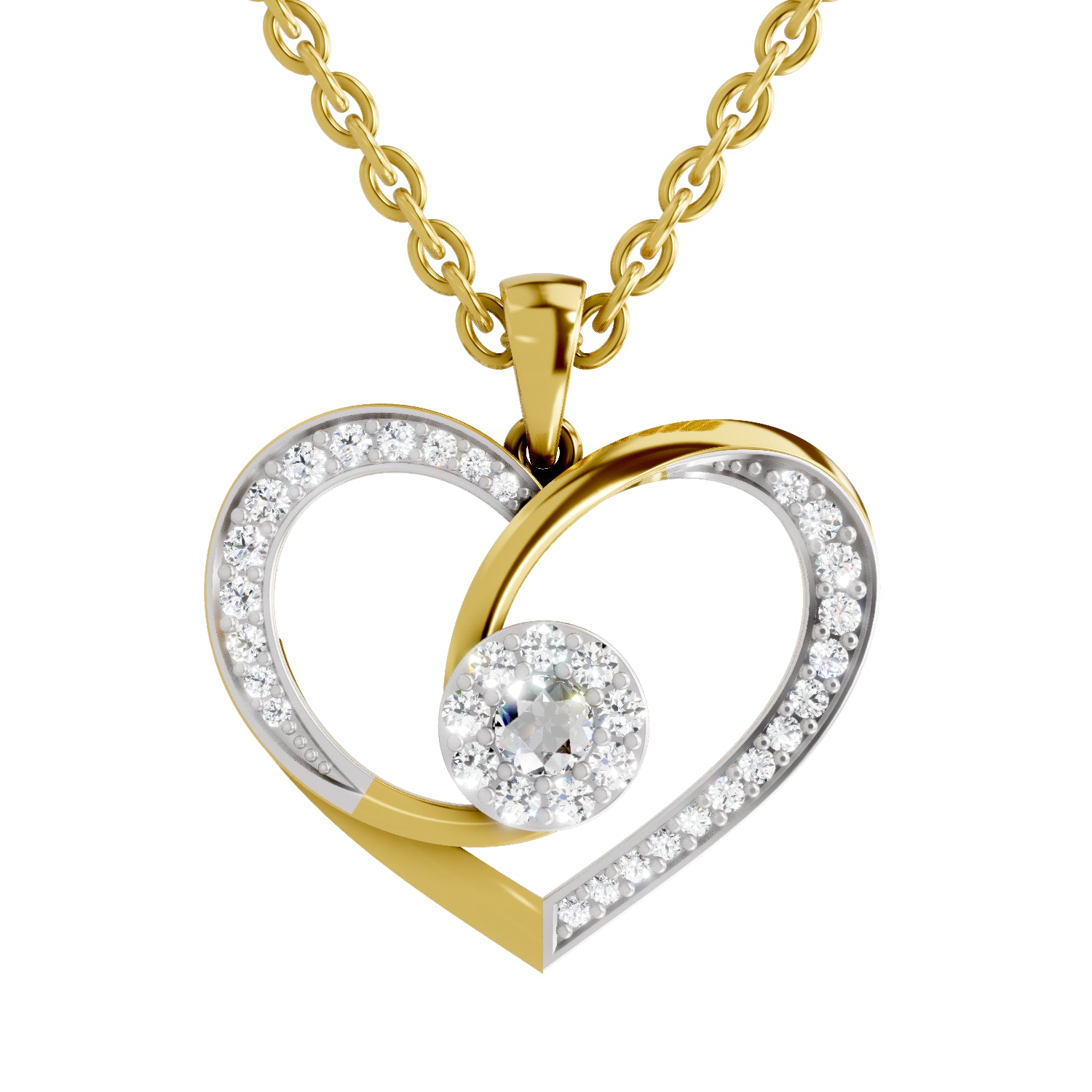 0.45 Carat | 925 Sterling Silver Gold Plated Heart Pendant Necklace