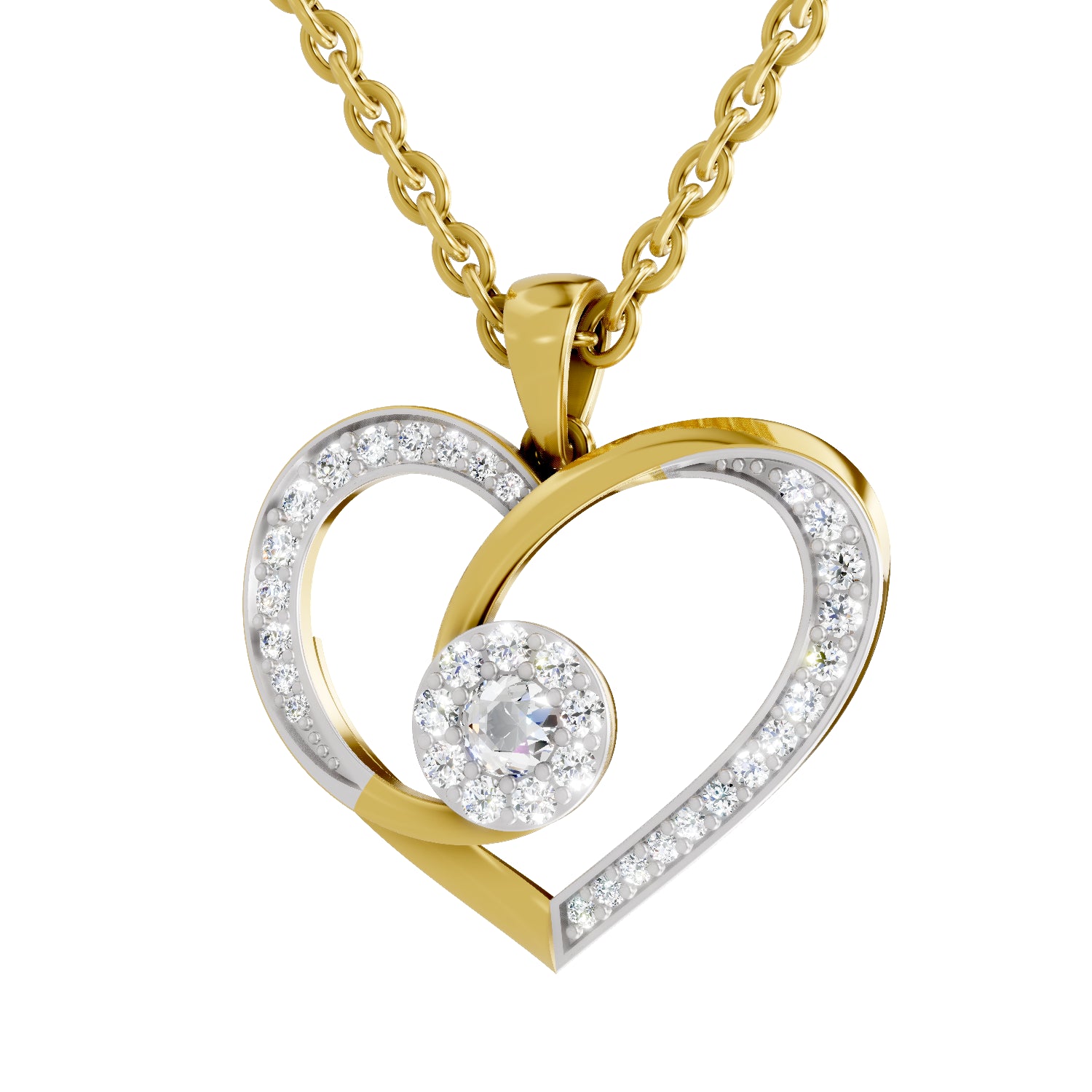 0.45 Carat | 925 Sterling Silver Gold Plated Heart Pendant Necklace