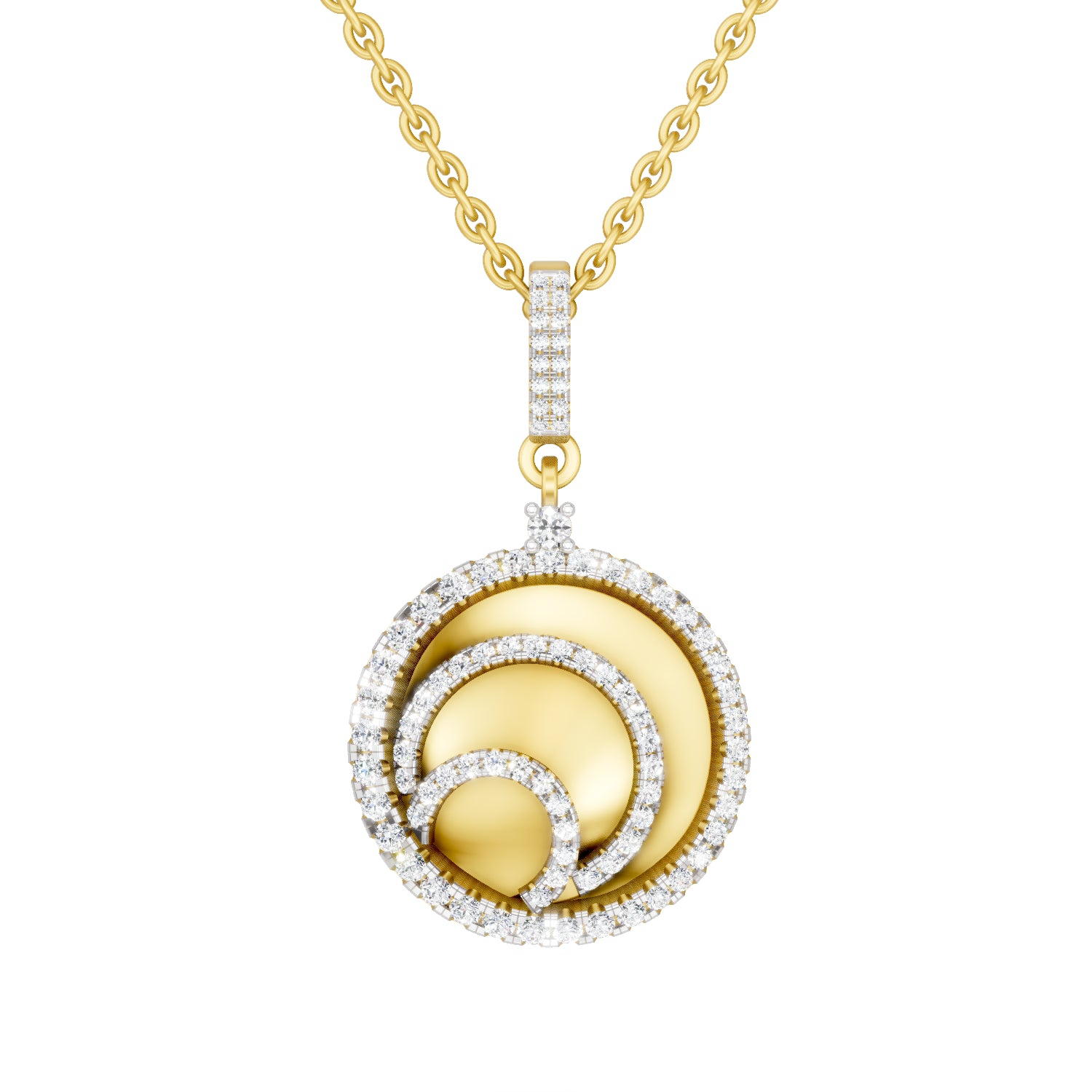 0.92 Carat | 925 Sterling Silver Gold Plated Swirl Diamond Pendant Necklace