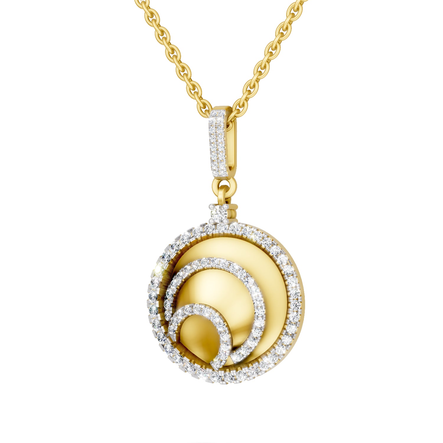0.92 Carat | 925 Sterling Silver Gold Plated Swirl Diamond Pendant Necklace