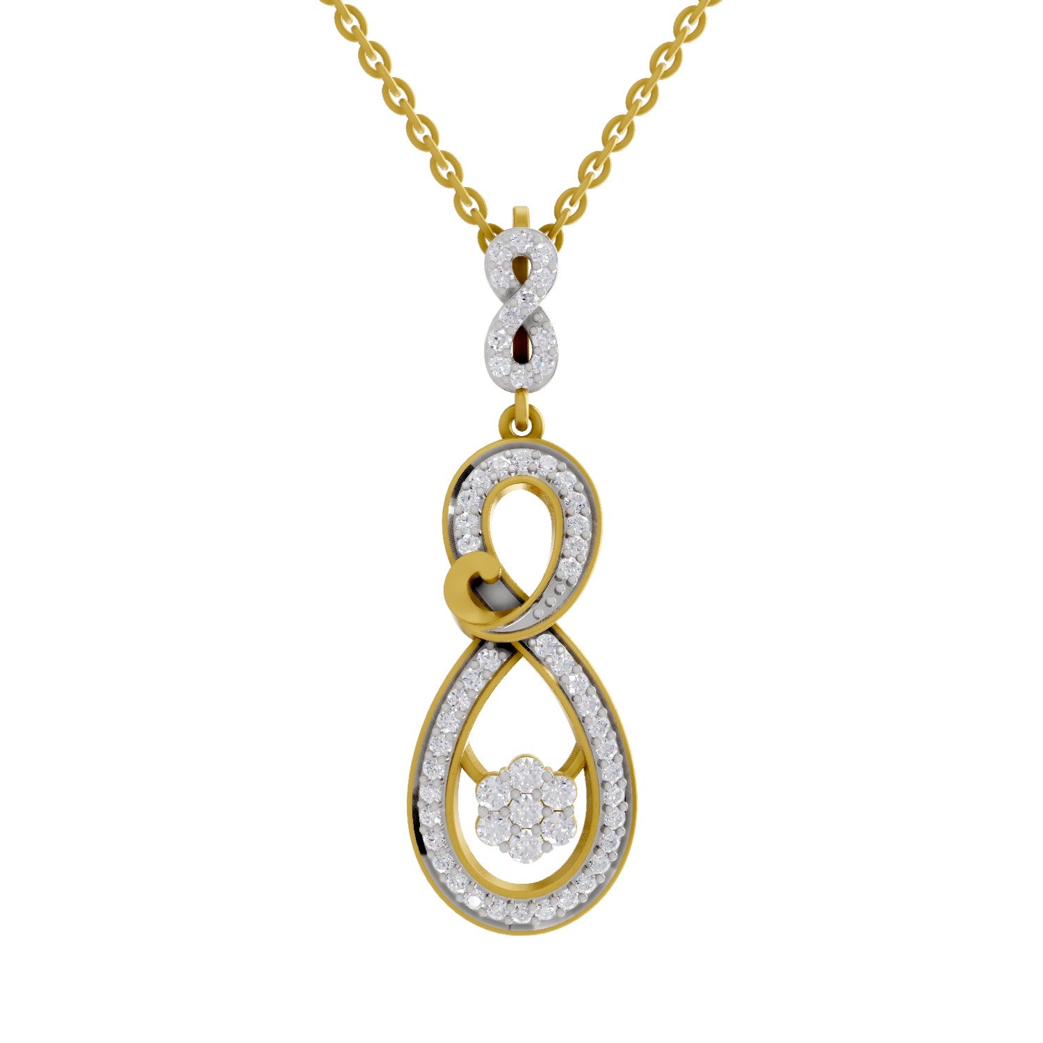 0.77 Round Shape | 925 Sterling Silver Gold Plated Infinity Bloom Pendant Necklace