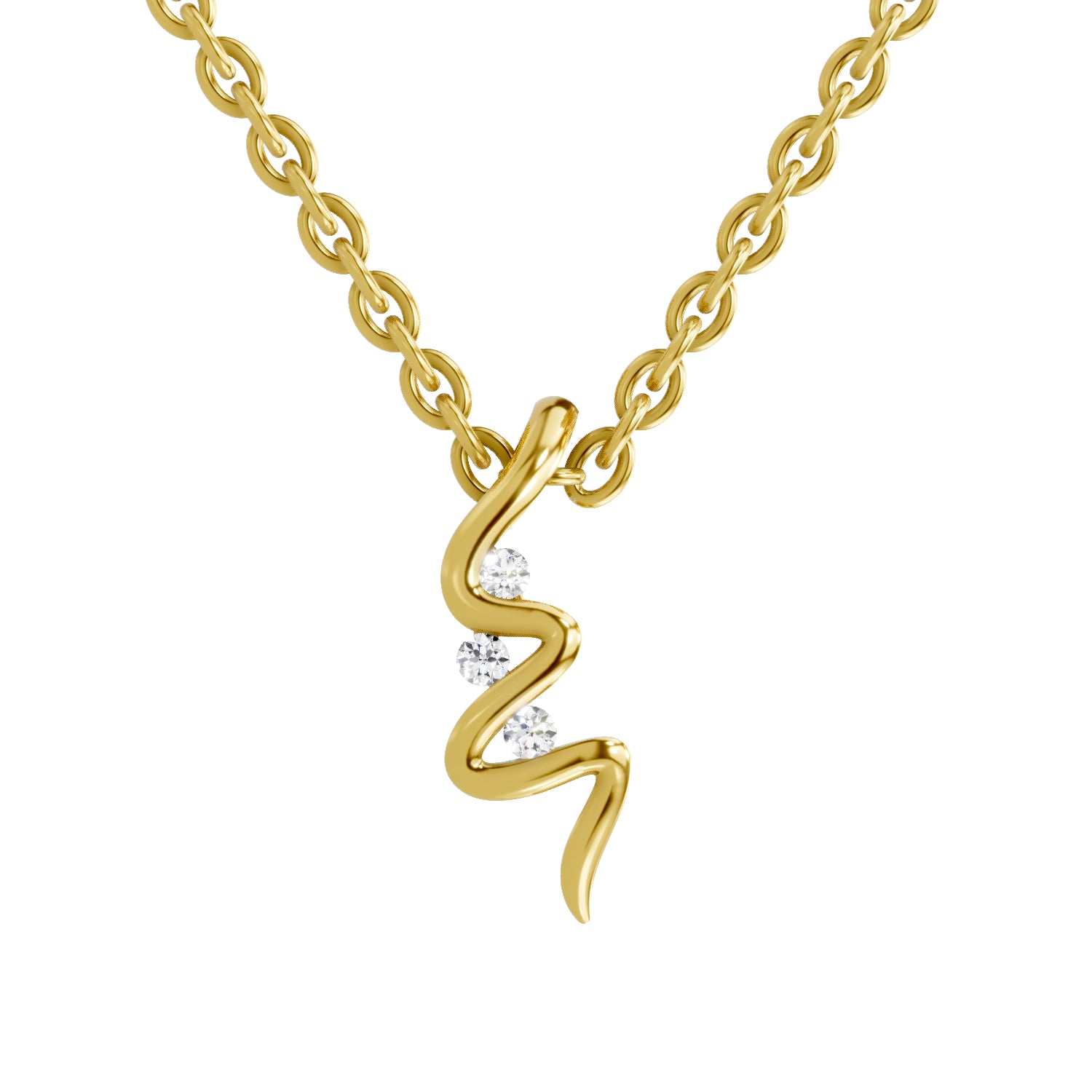 0.04 Carat | 925 Sterling Silver Gold Plated Zigzag Diamond Pendant Necklace