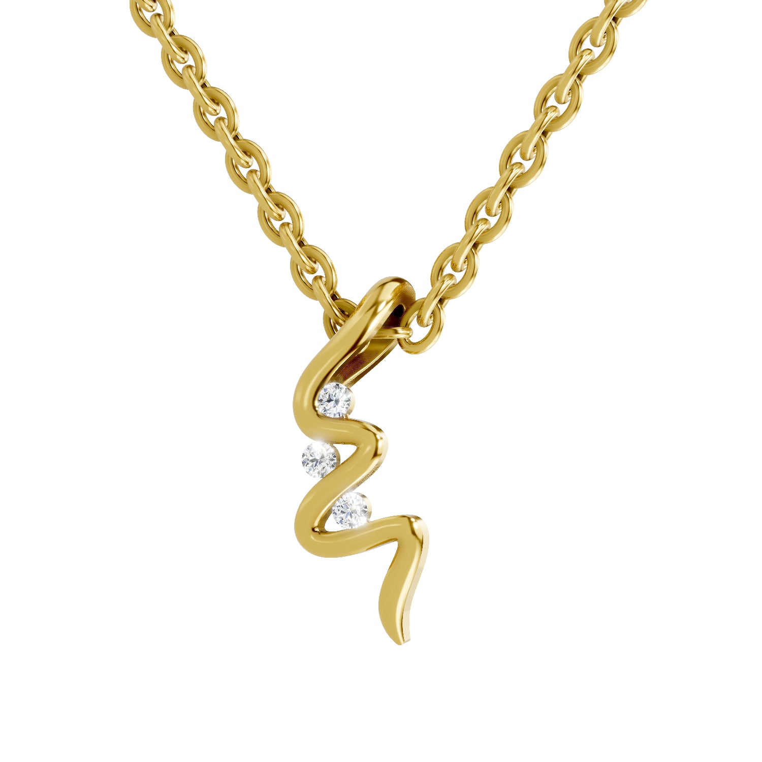 0.04 Carat | 925 Sterling Silver Gold Plated Zigzag Diamond Pendant Necklace