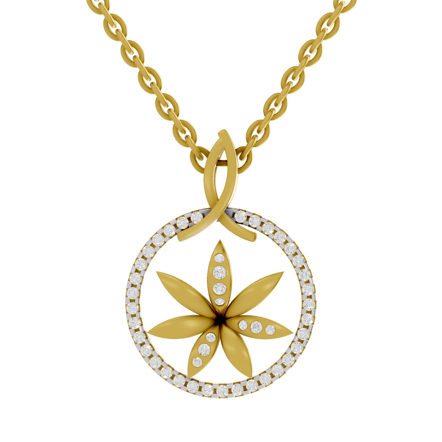 0.23 Round Shape | 925 Sterling Silver Gold Plated Floral Pendant Necklace