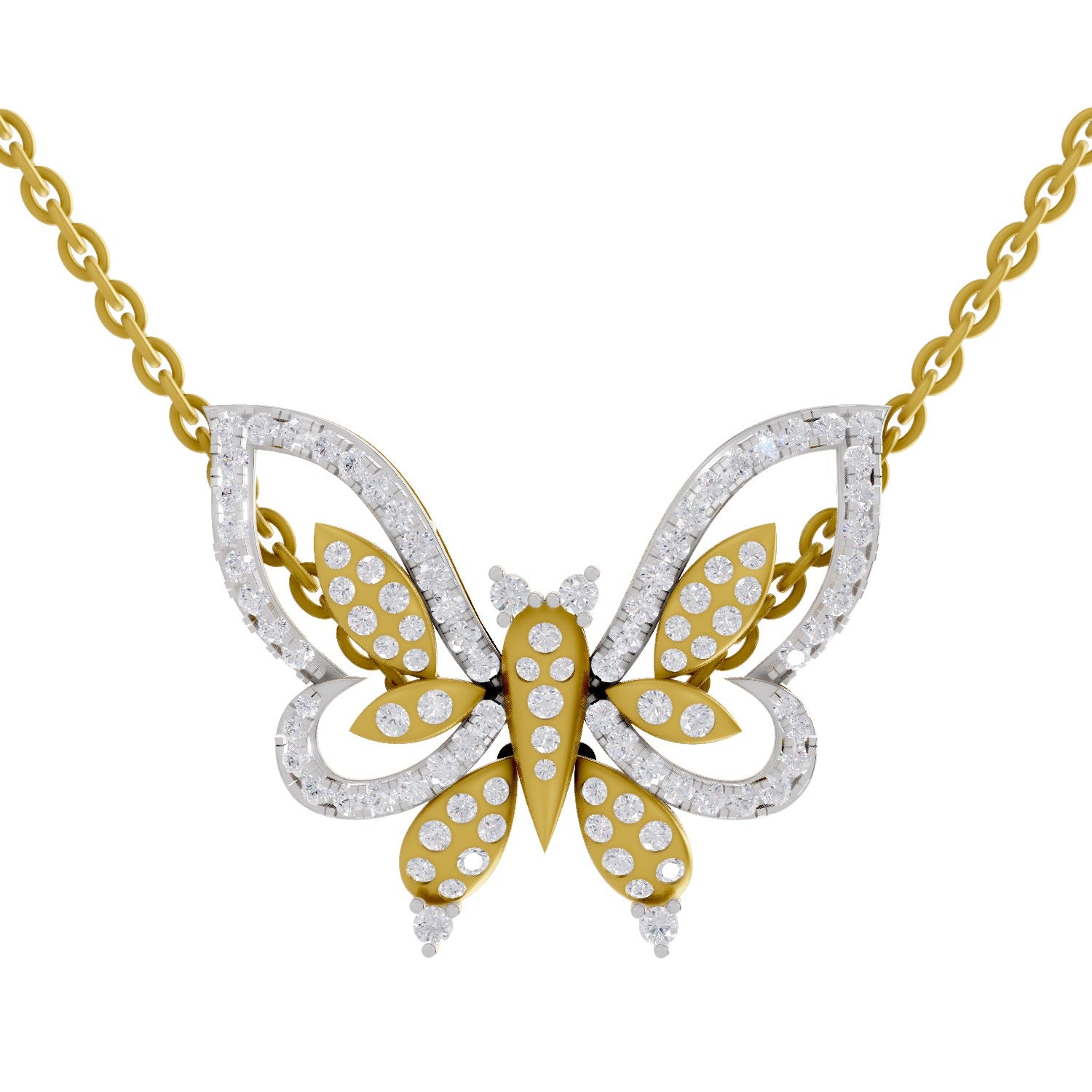 0.85 Round Shape | 925 Sterling Silver Gold Plated Butterfly Pendant Necklace