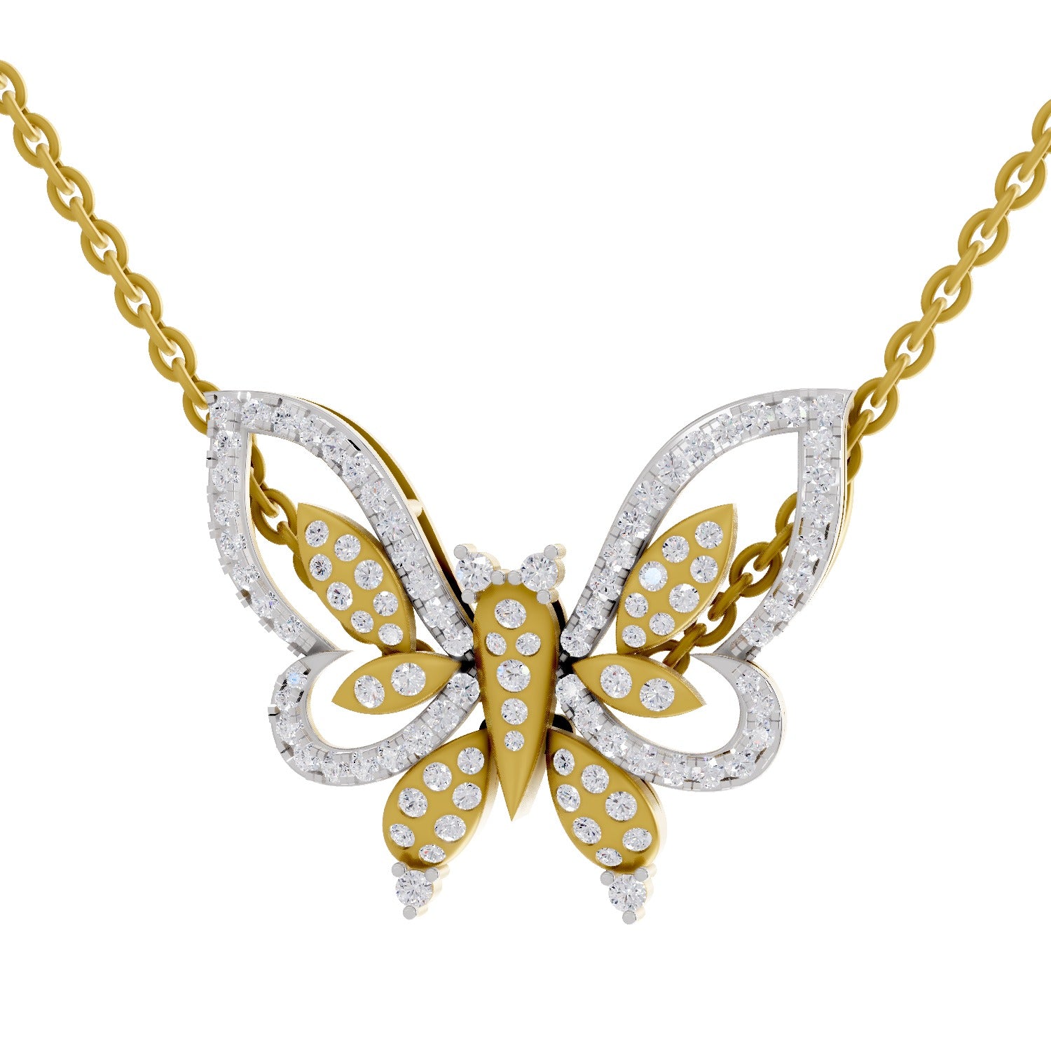 0.85 Round Shape | 925 Sterling Silver Gold Plated Butterfly Pendant Necklace