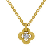 0.12 Round Shape | 925 Sterling Silver Gold Plated Floral Pendant Necklace