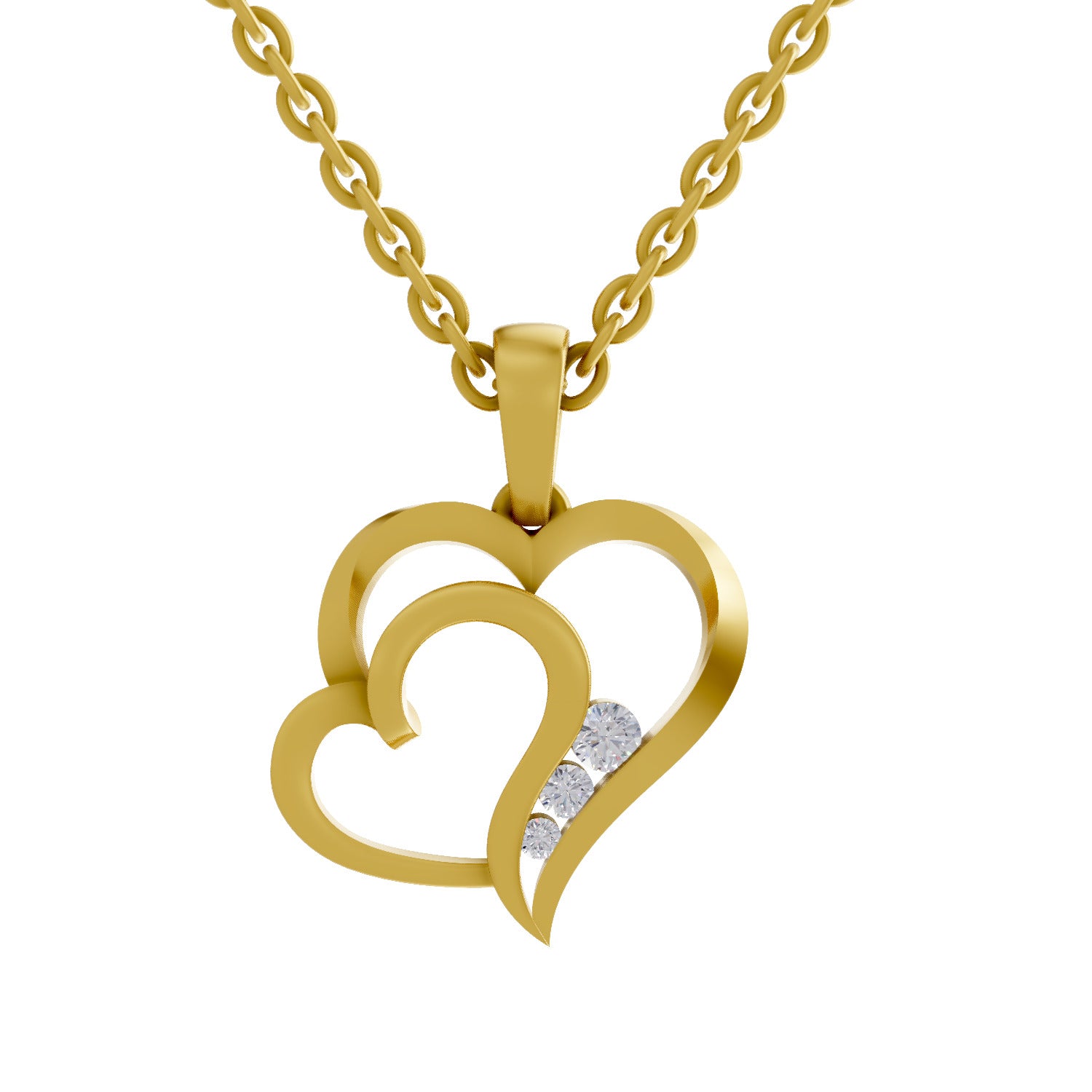 0.09 Round Shape | 925 Sterling Silver Gold Plated Heart Pendant Necklace