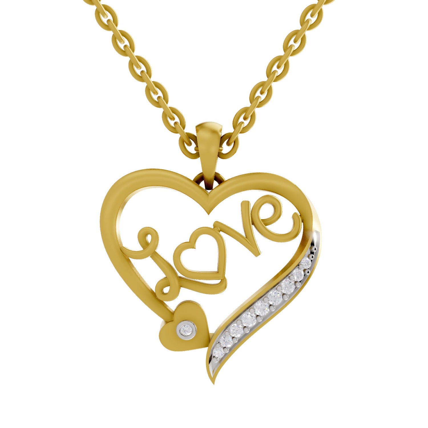 0.08 Round Shape | 925 Sterling Silver Gold Plated Love Pendant Necklace