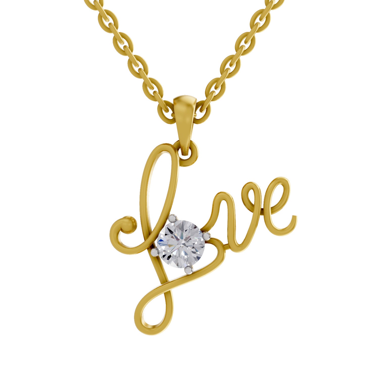 0.33 Ct Round Shape Diamond | 925 Sterling Silver Gold Plated Love Pendant Necklace