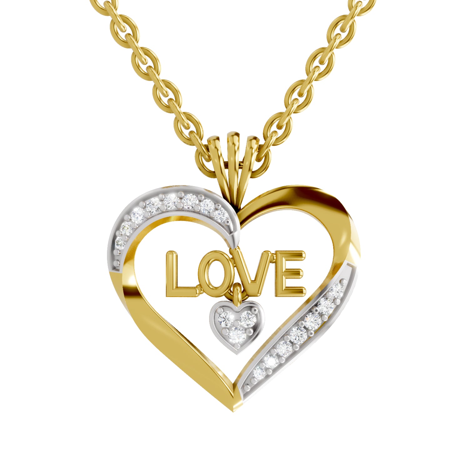 0.11 Carat | 925 Sterling Silver Gold Plated Love Heart Pendant Necklace